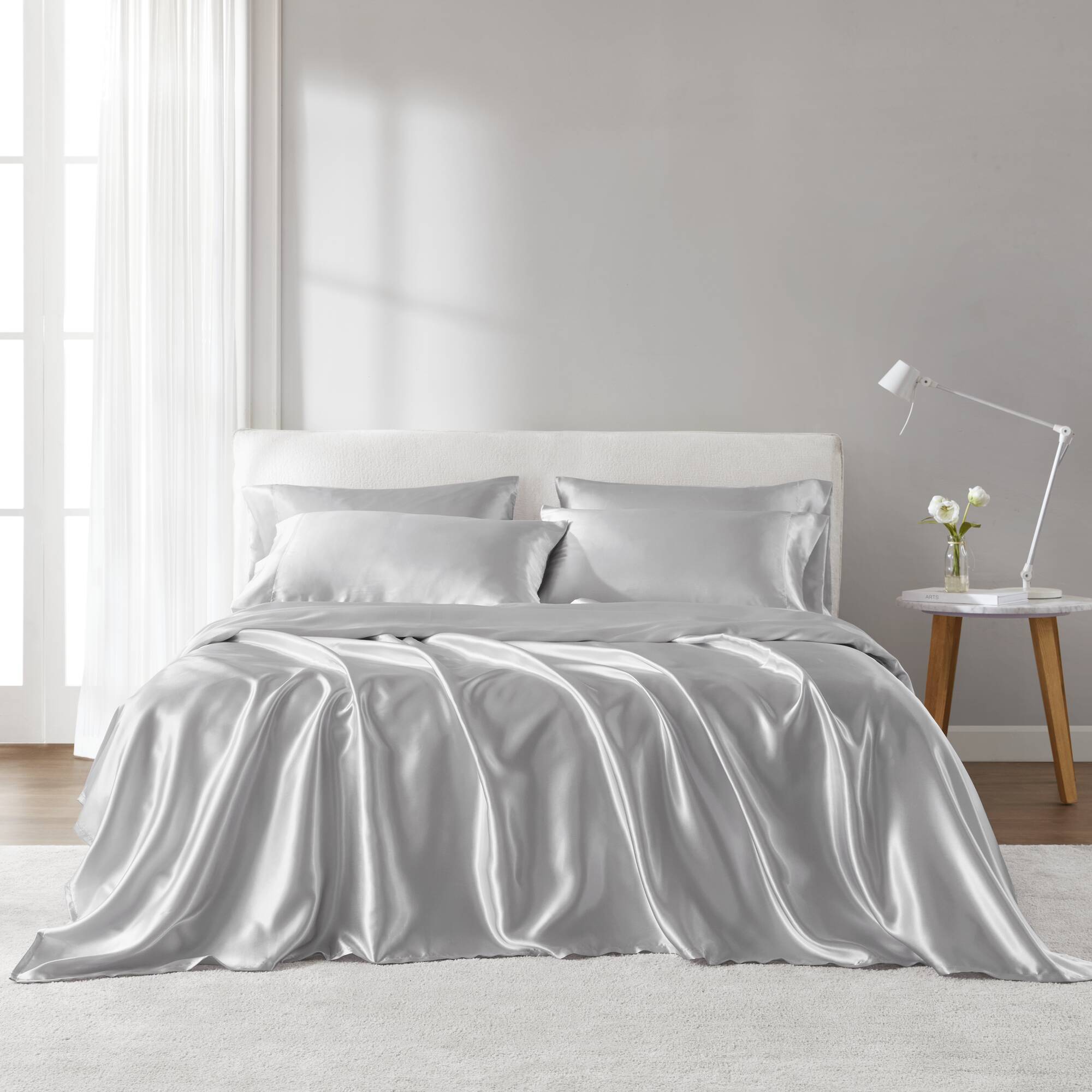 Satin - 4 Piece Twin Luxury Sheet Set - Light Gray