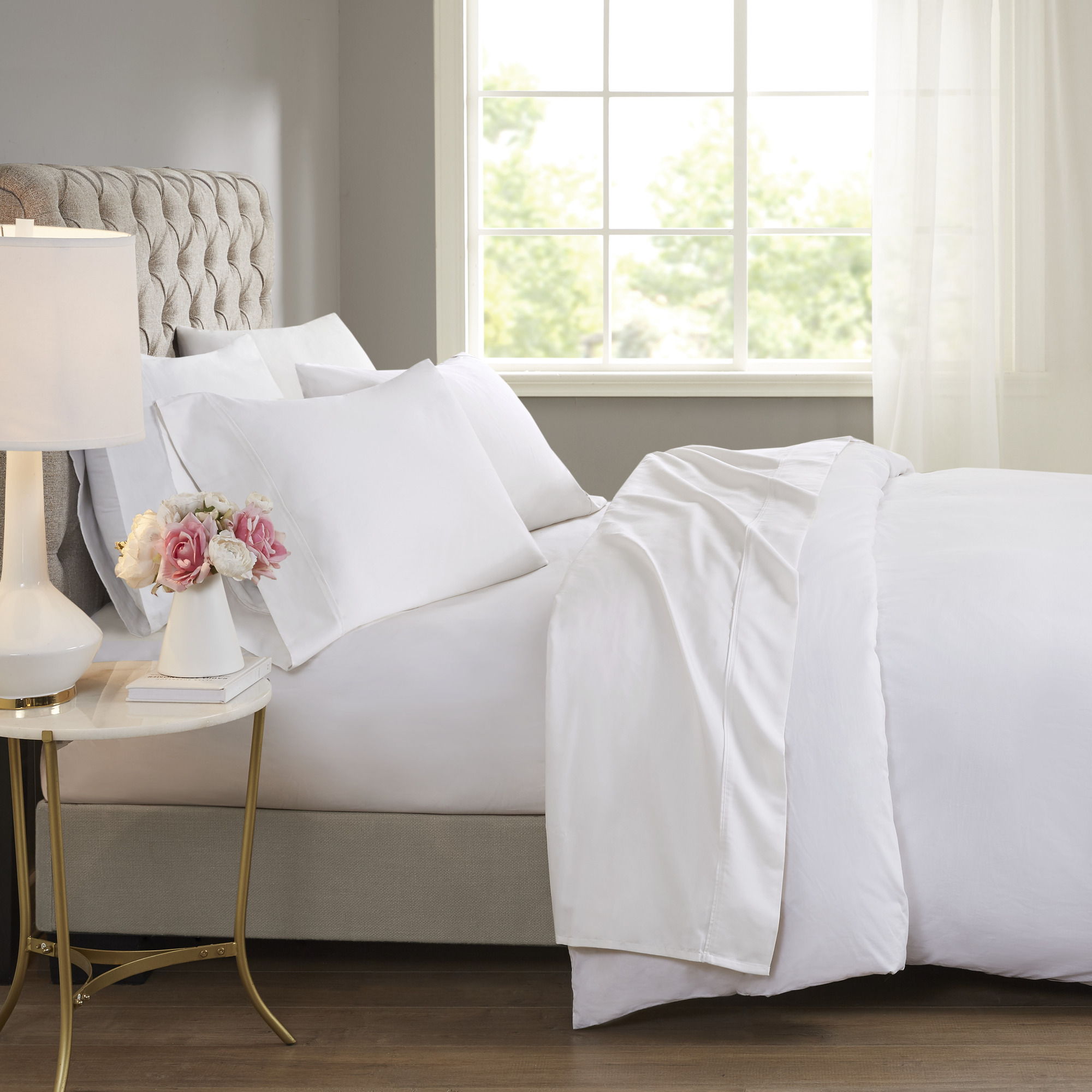 600 Thread Count - Cooling Cotton Blend 4-Piece Sheet Set - White