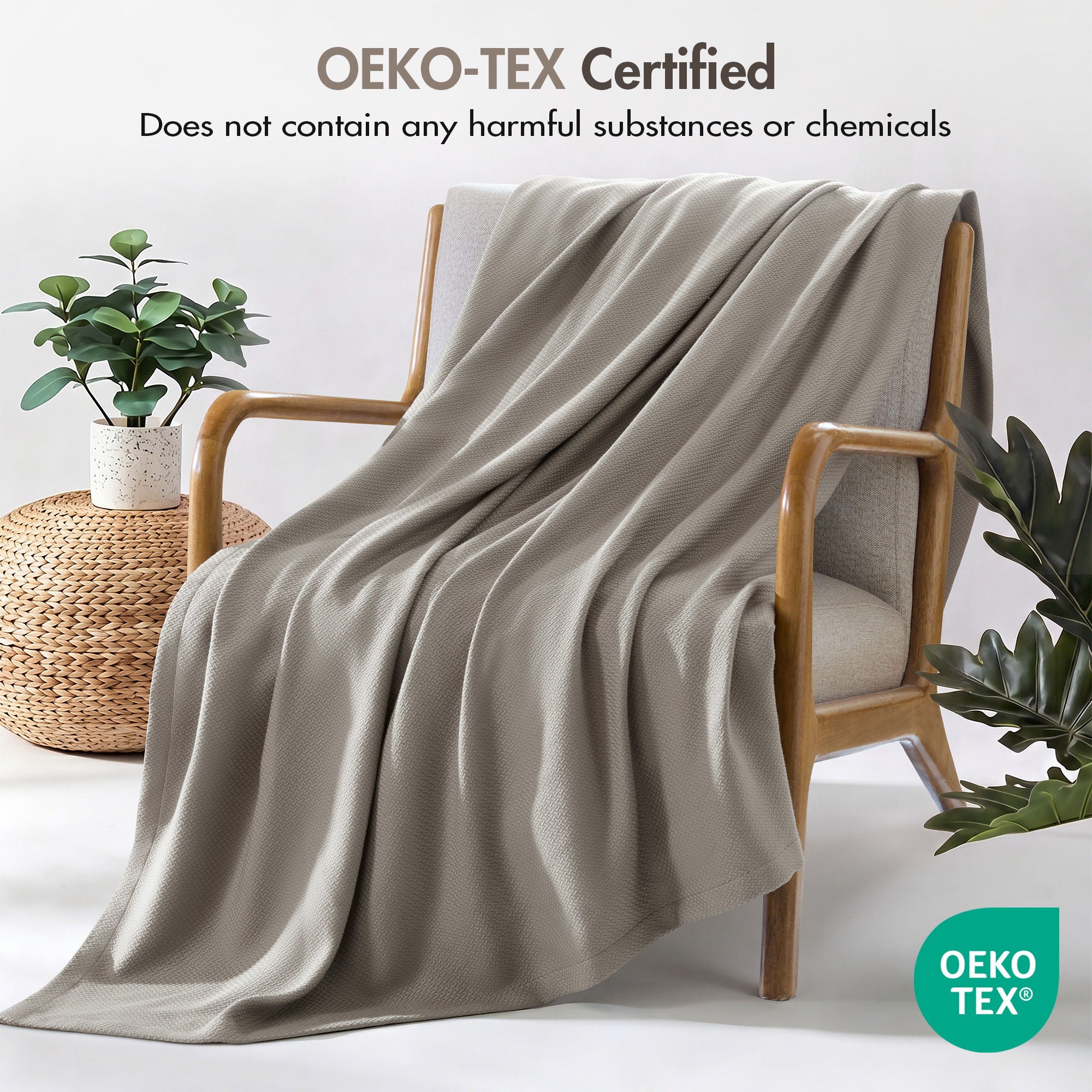Egyptian Cotton - Twin 100% Certified Egyptian Cotton Blanket - Micro-Herringbone Gray