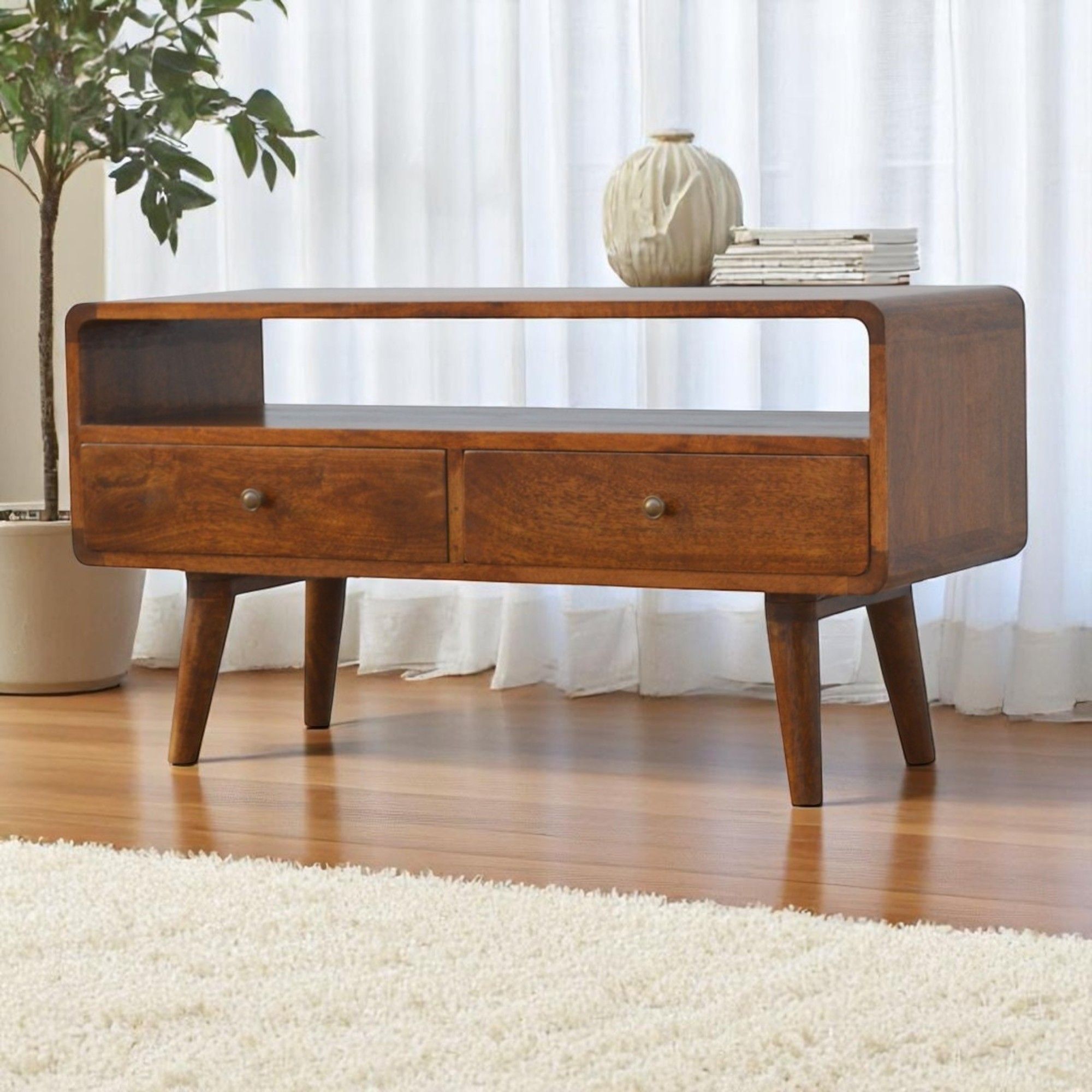 Solid Wood Curved Media Unit