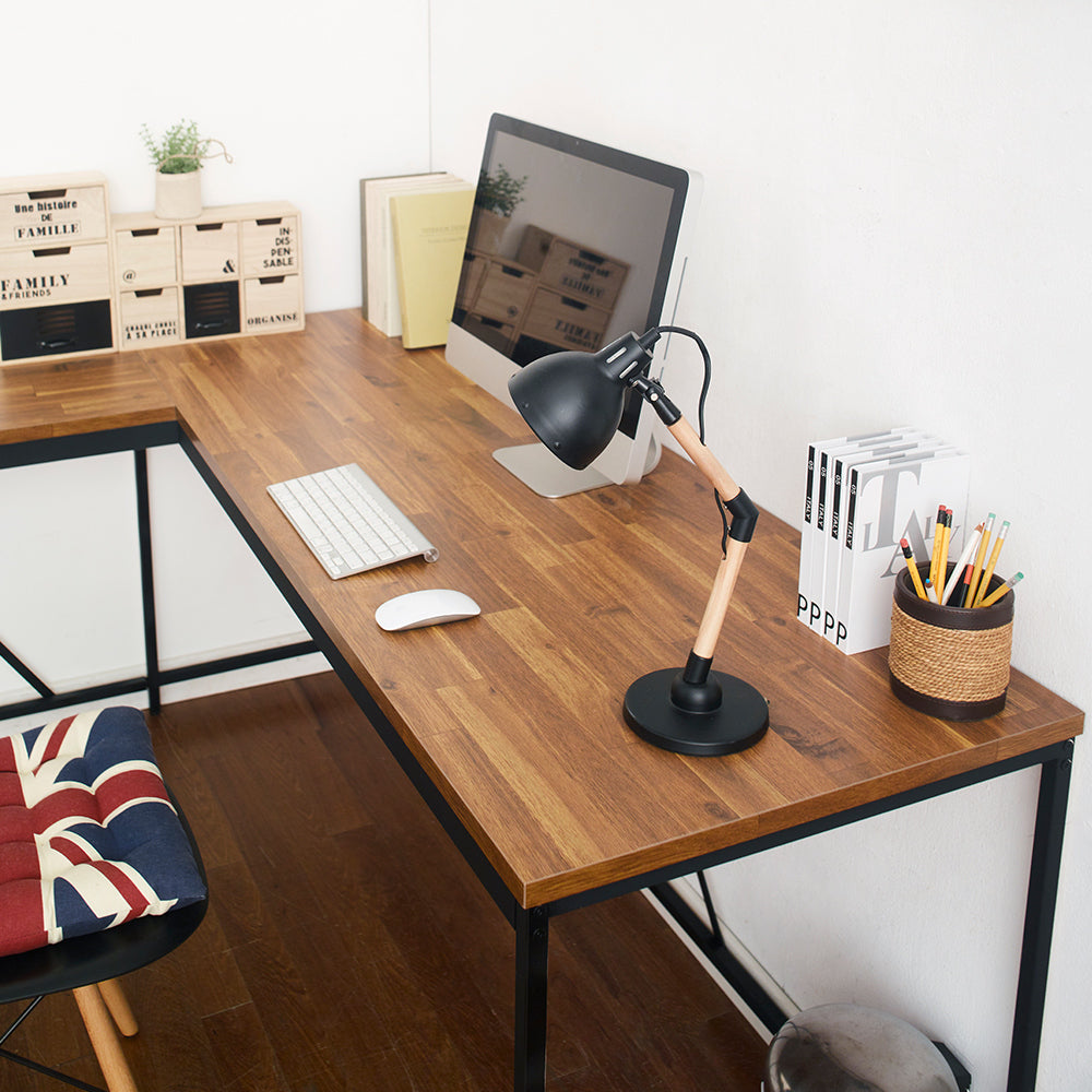 Olympus Wood and Metal Corner Desk in Acacia and Black