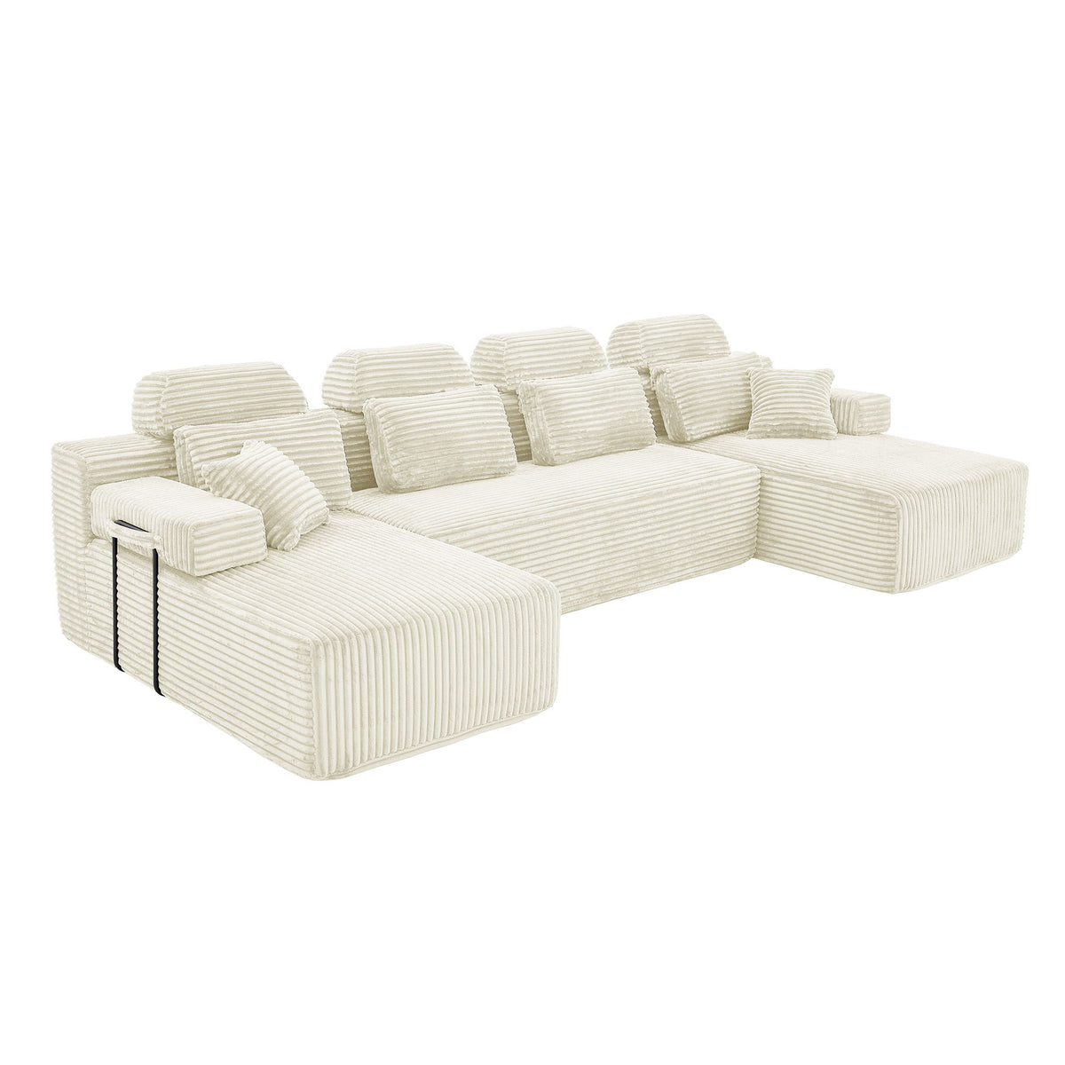 Sectional Sleeper Sofa & Storage Pockets, Modular Couch With Throw Pillows For Living Room
