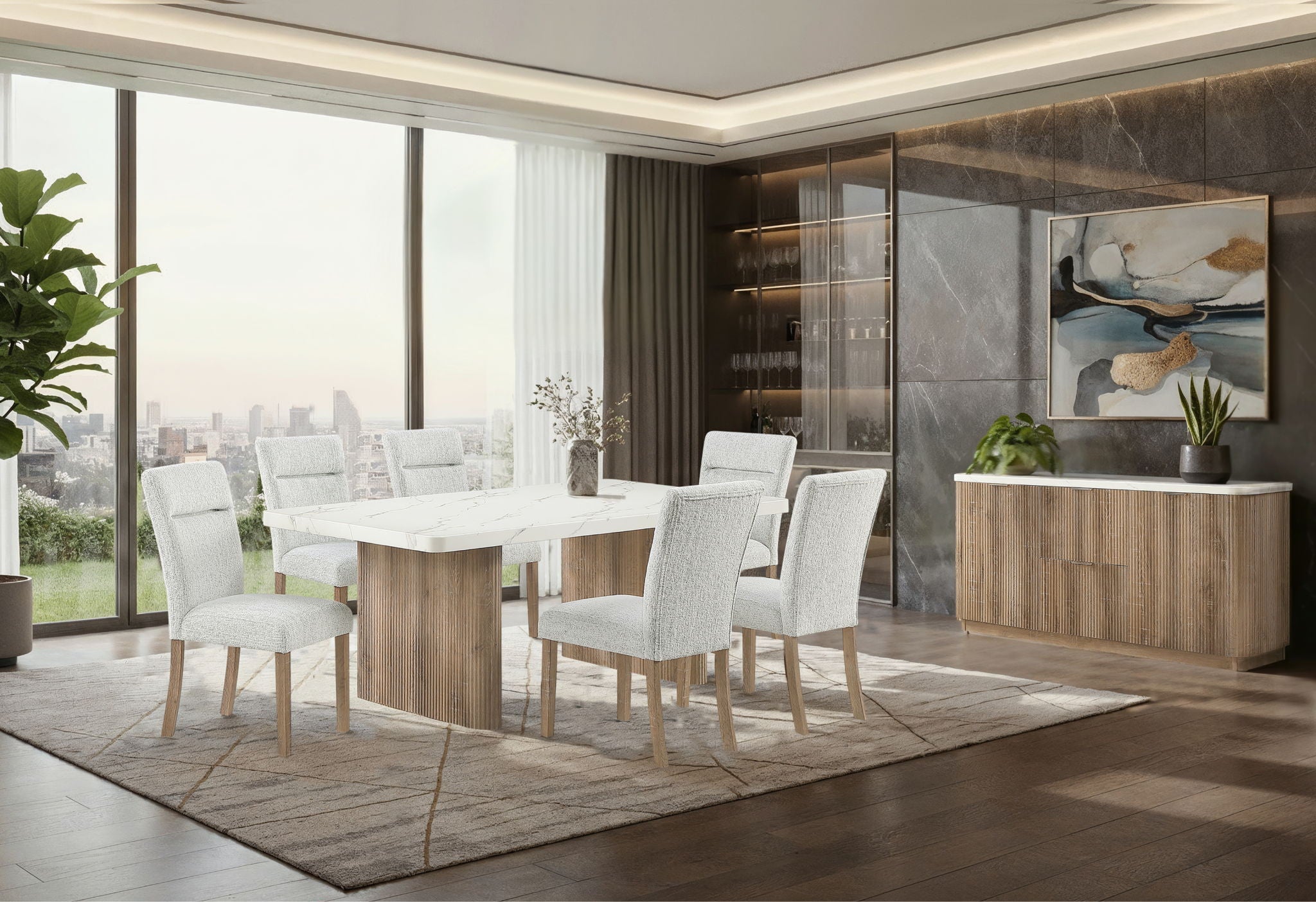 D2504 - 5 Piece Dining Room Set (Dining Table And 4 Dining Chairs) - Light Gray / White