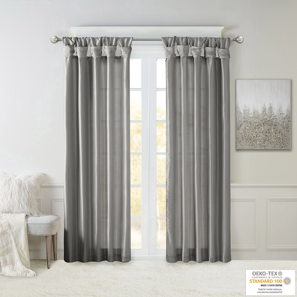 Emilia - 120" Twist Tab Lined Window Curtain - Charcoal