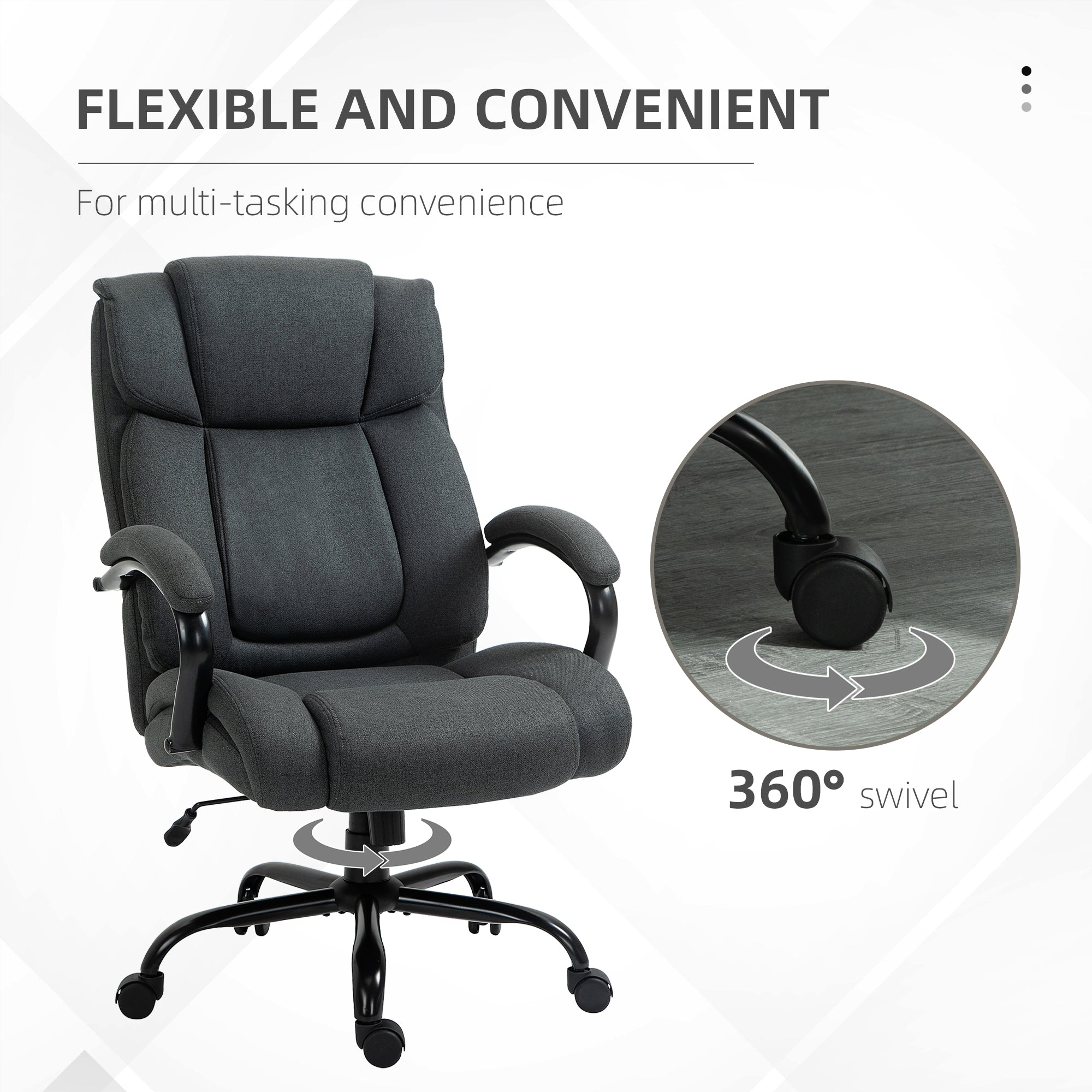 High Back Big and Tall Executive Office Chair 484lbs with Wide Seat, Computer Desk Chair with Linen Fabric, Adjustable Height, Swivel Wheels, Charcoal Grey