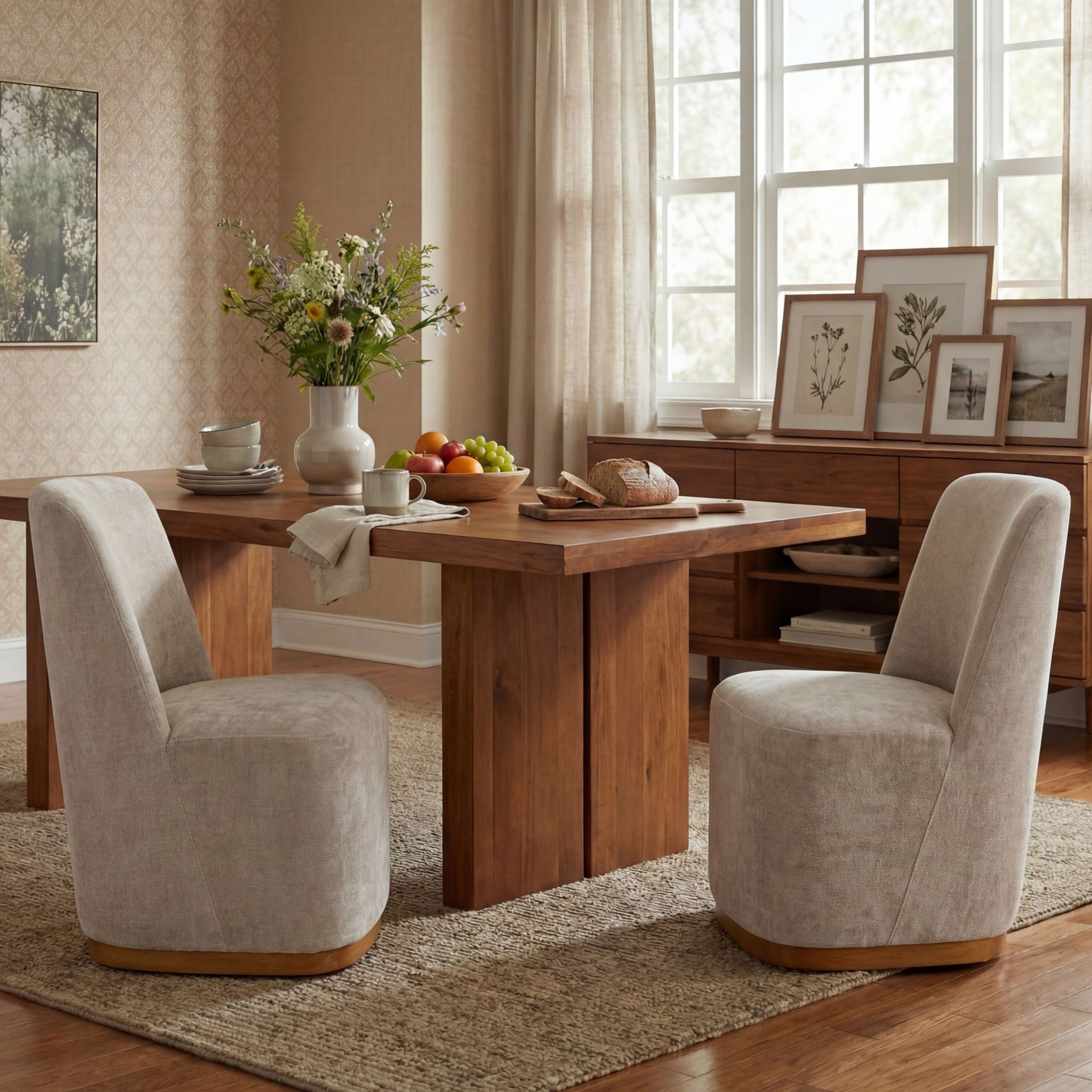 Indoor Upholstered Dining Chair (Set of 2) With Sturdy Frame - Oatmeal