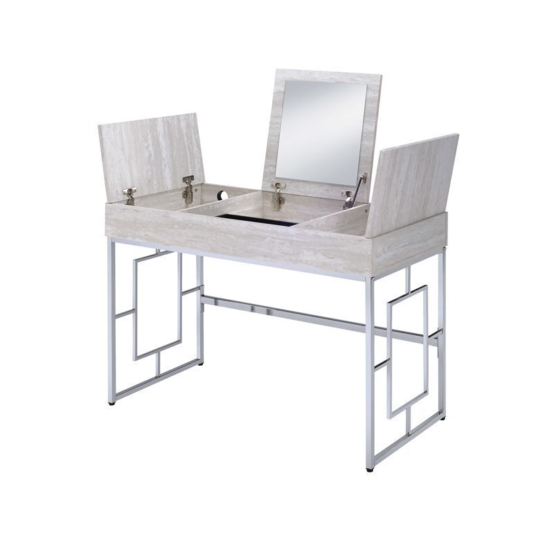 ACME Saffron Vanity Desk in Natural & Chrome 90315