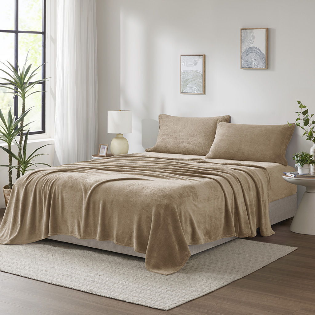 Soloft Plush - 4 Piece Queen Micro Plush Sheet Set - Taupe