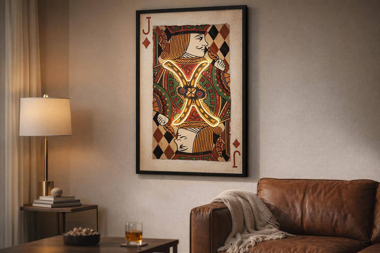 Royal Card III Hand-Embellished LED Canvas In Frame - Black / Red