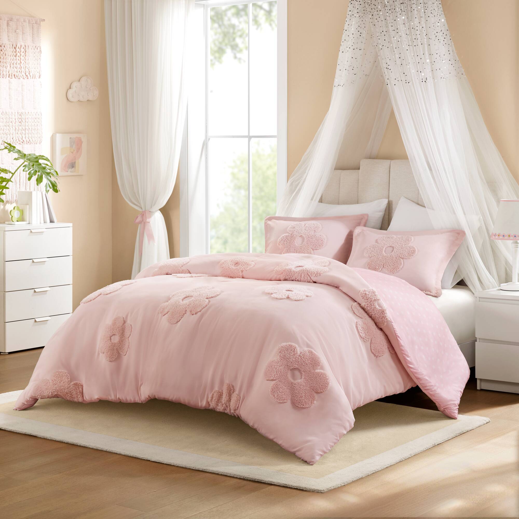 Gracie - Full/Queen Floral Reversible Duvet Cover Set - Pink