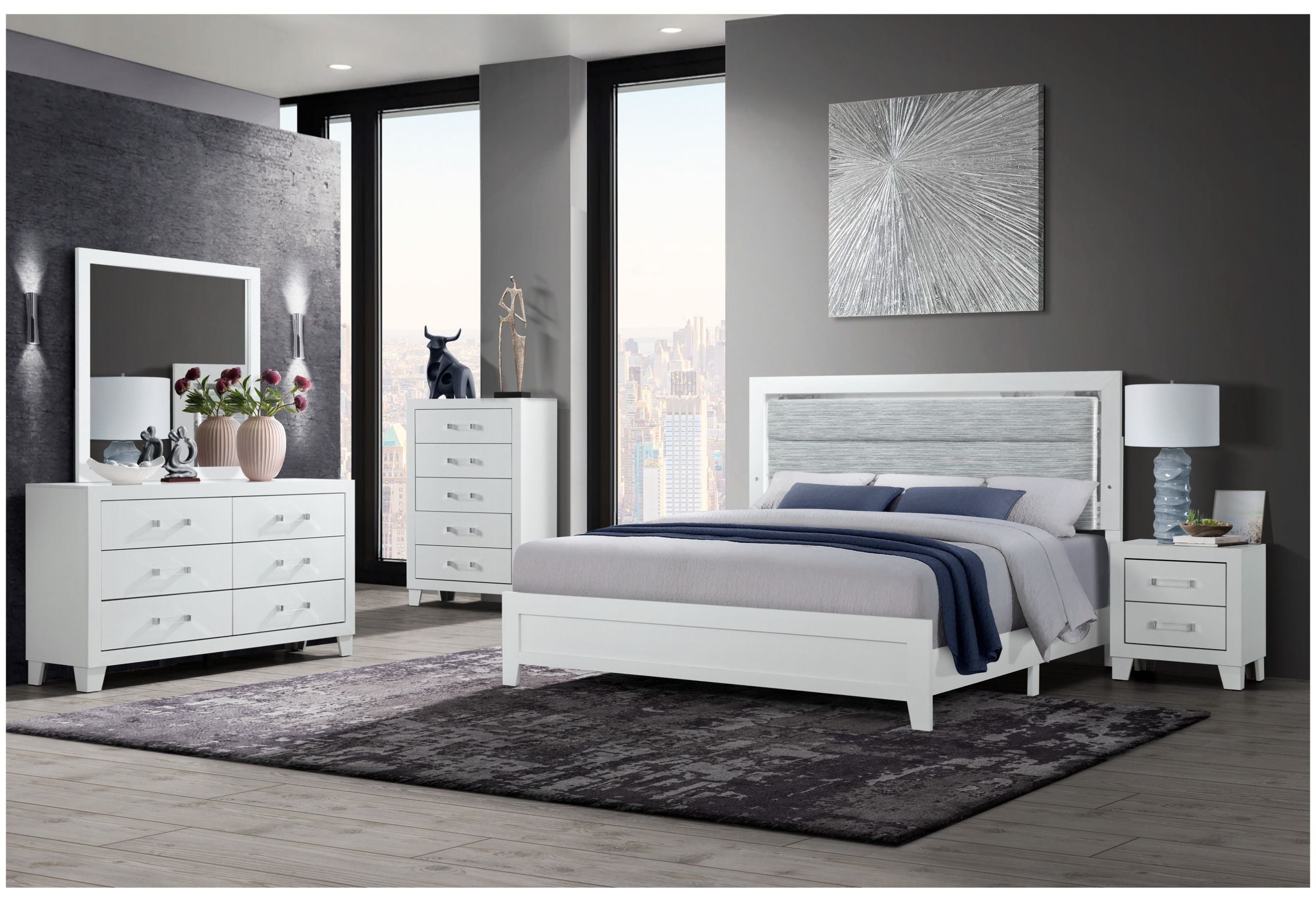 Luccia - 5 Piece Full Bedroom Set With LED - White