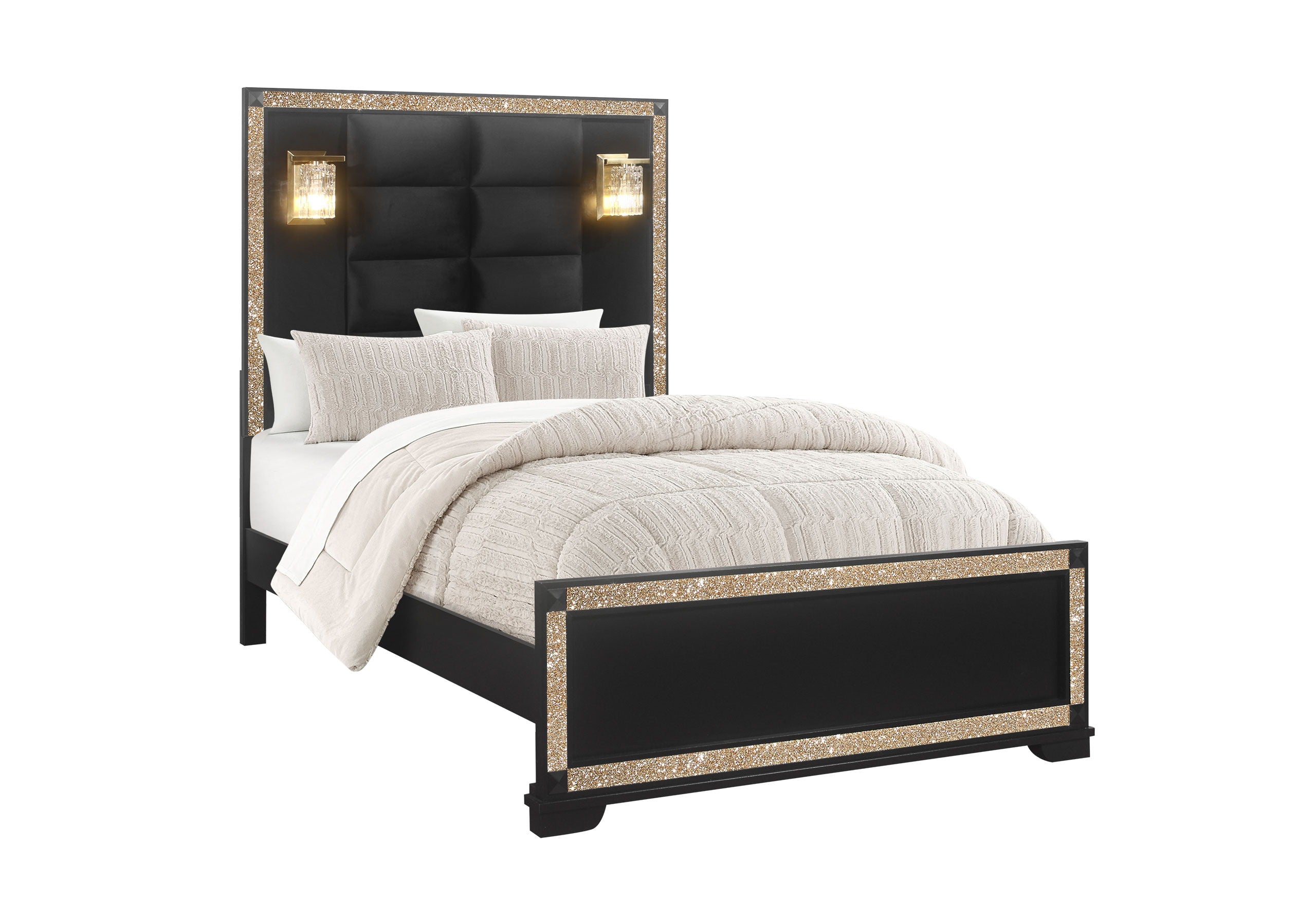 Blake - Full Bed With Lamps - Black / Gold