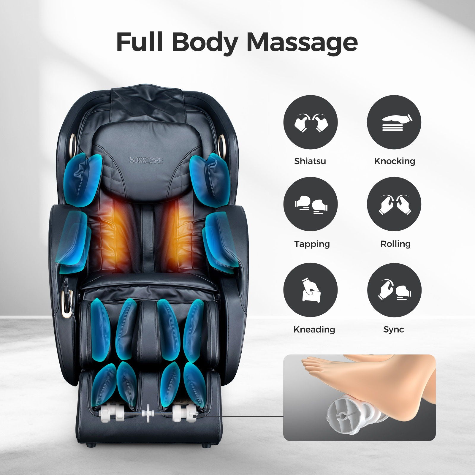 Bosscare - 3D Zero Gravity Massage Chair, Full Body Shiatsu Recliner With App