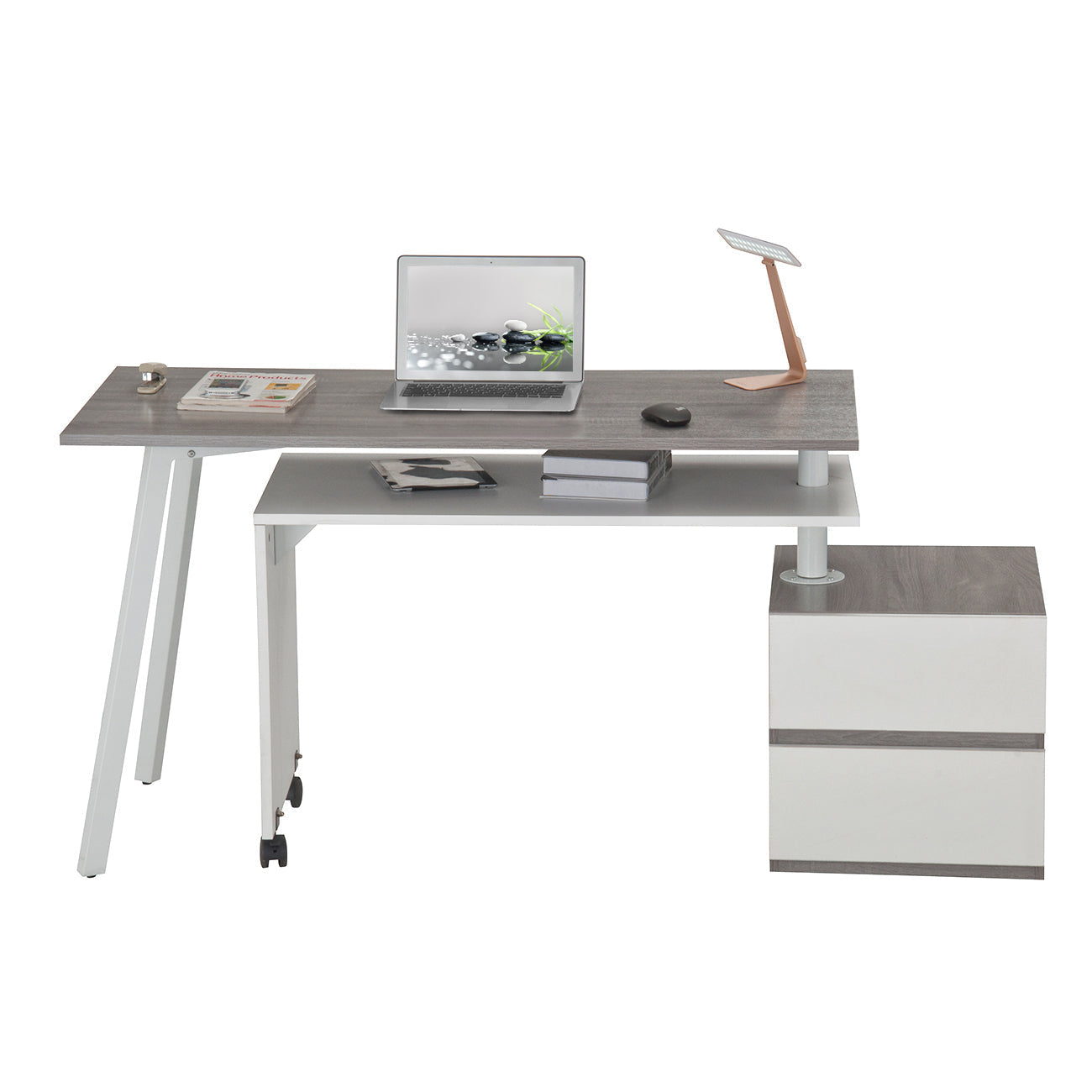 Techni Mobili Rotating Multi-Positional Modern Desk, Grey