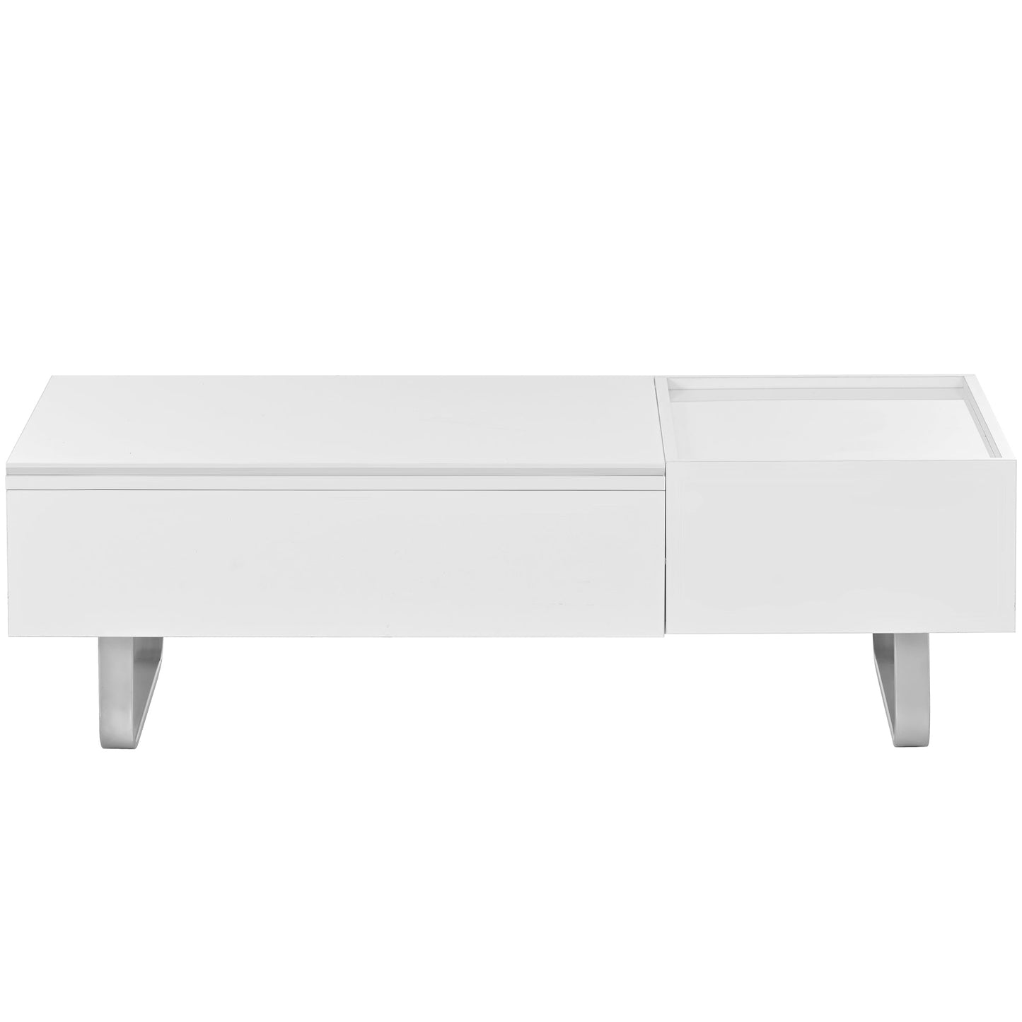 Multi-functional Coffee Table with Lifted Tabletop, Contemporary Cocktail Table with Metal Frame Legs, High-gloss Surface Dining Table for Living Room, White