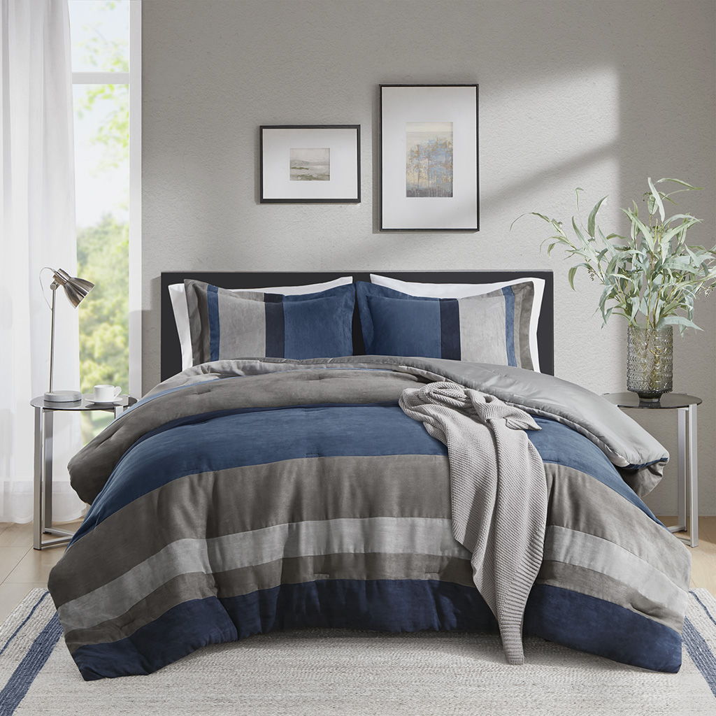 Boulder Stripe - King/California King Pieced Comforter Set - Blue