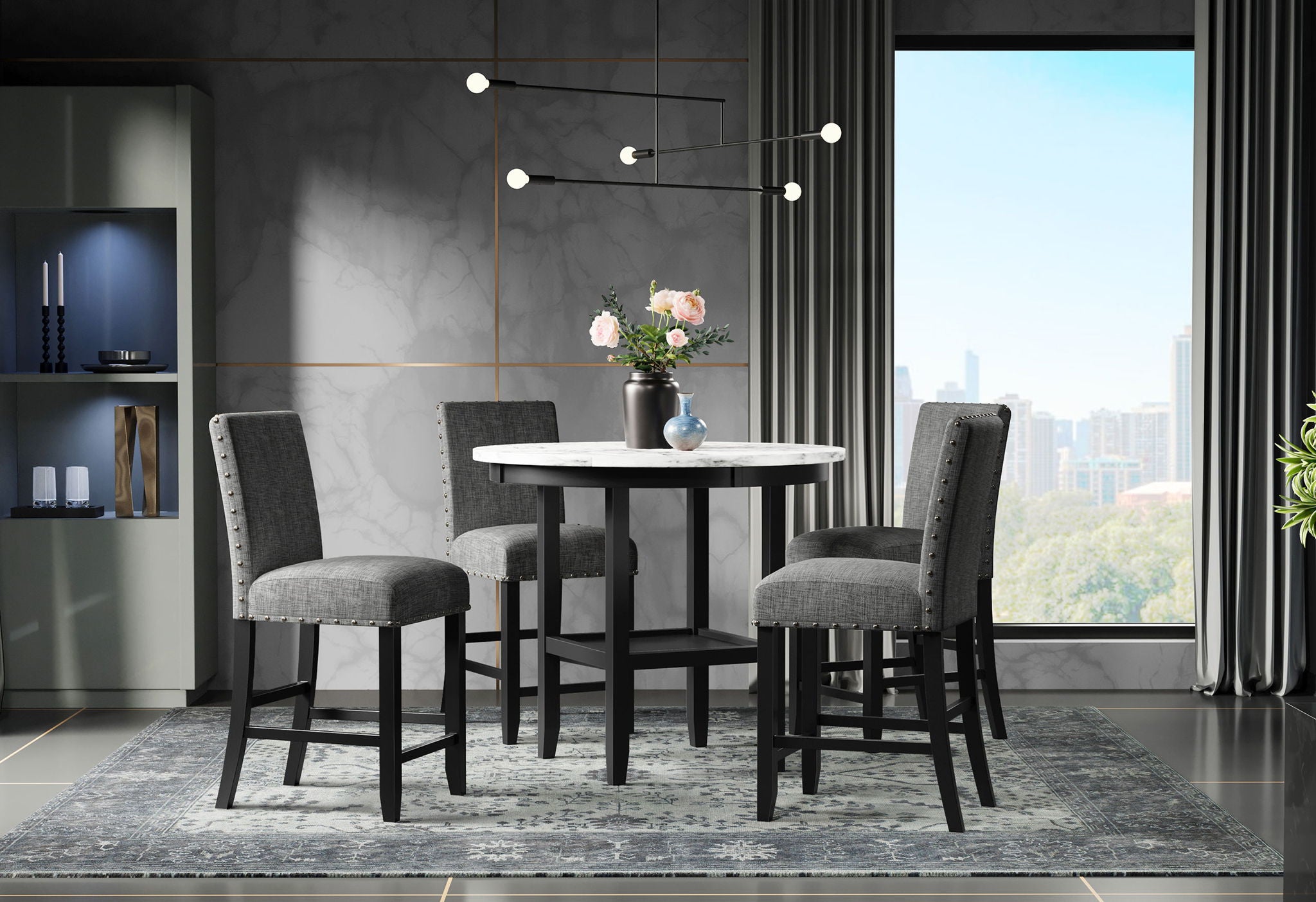 D40011 - 7 Piece Dining Room Set (Bar Table And 6 Bar Stools) - Light Grey
