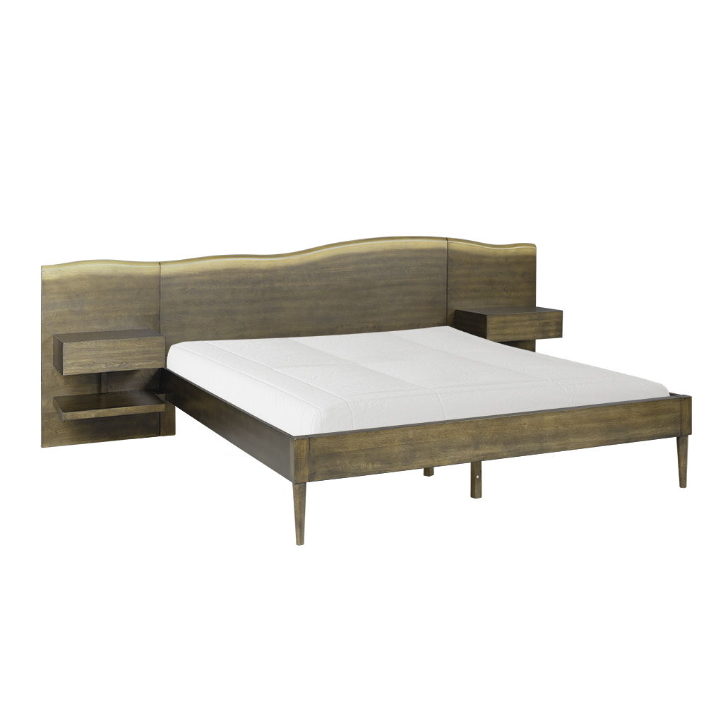 Clark - Queen Platform Bed Frame With Live-Edge Headboard And Built-In Nightstands / Drawers - Dark Brown
