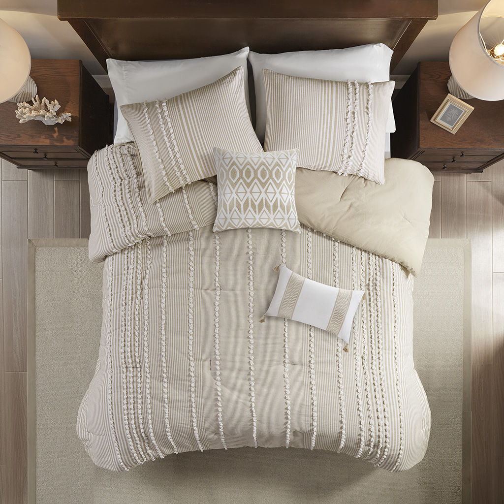 Anslee - 3 Piece Yarn Dyed Comforter Set - Taupe