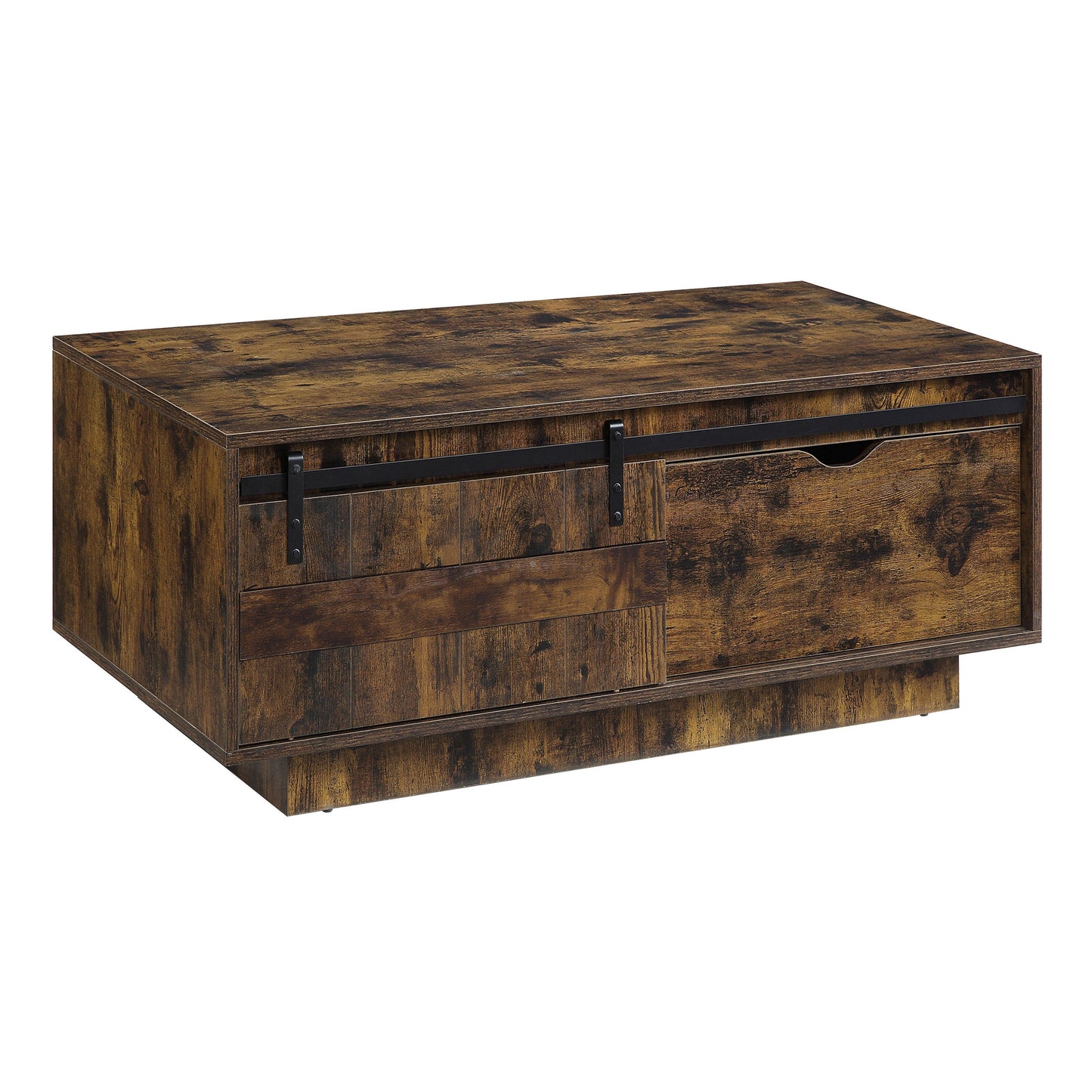 Rustic Oak Coffee Table with Sliding Barn Door