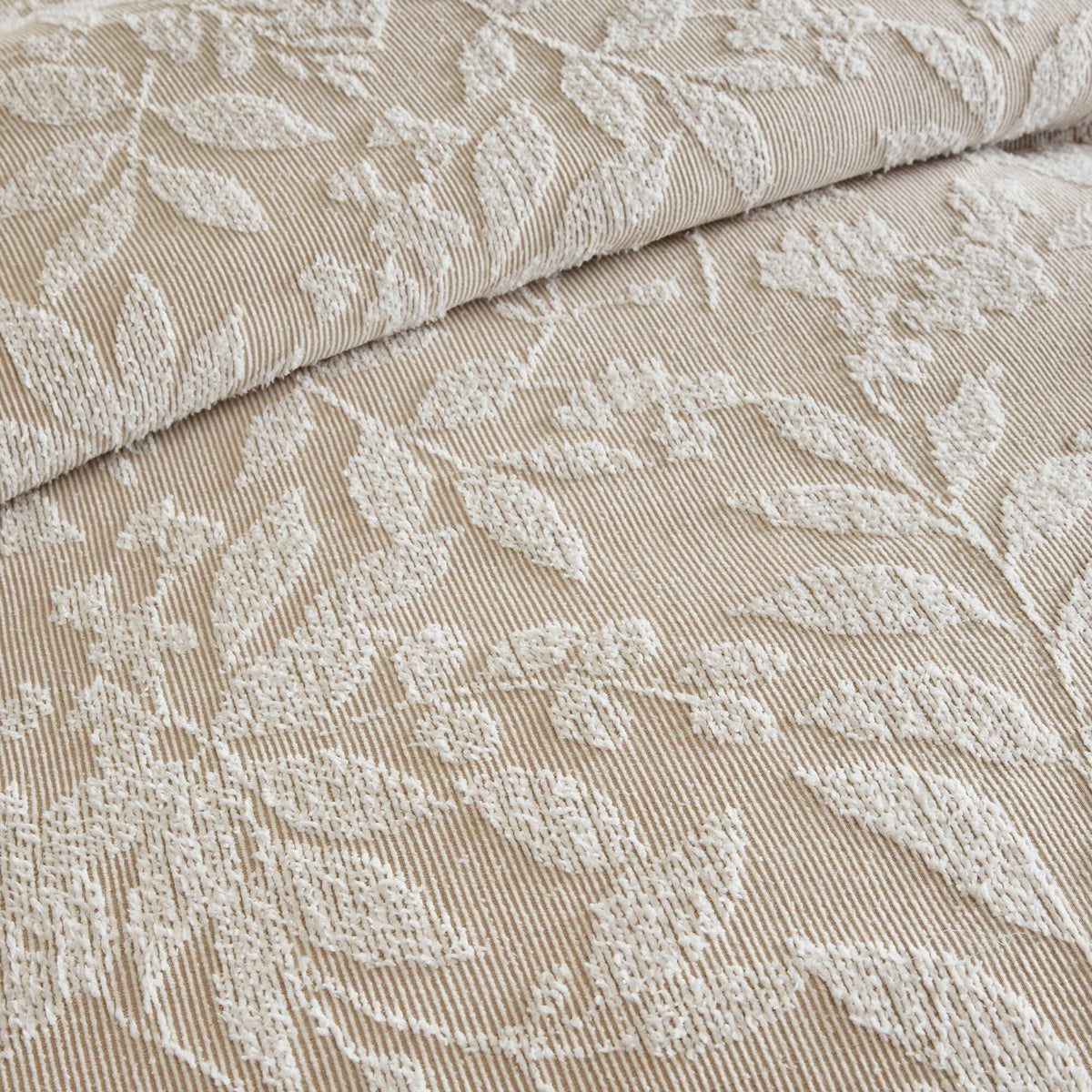 Solace Leaf - King/California King 3-Piece Cotton Blend Botanical Jacquard Comforter Set - Beige