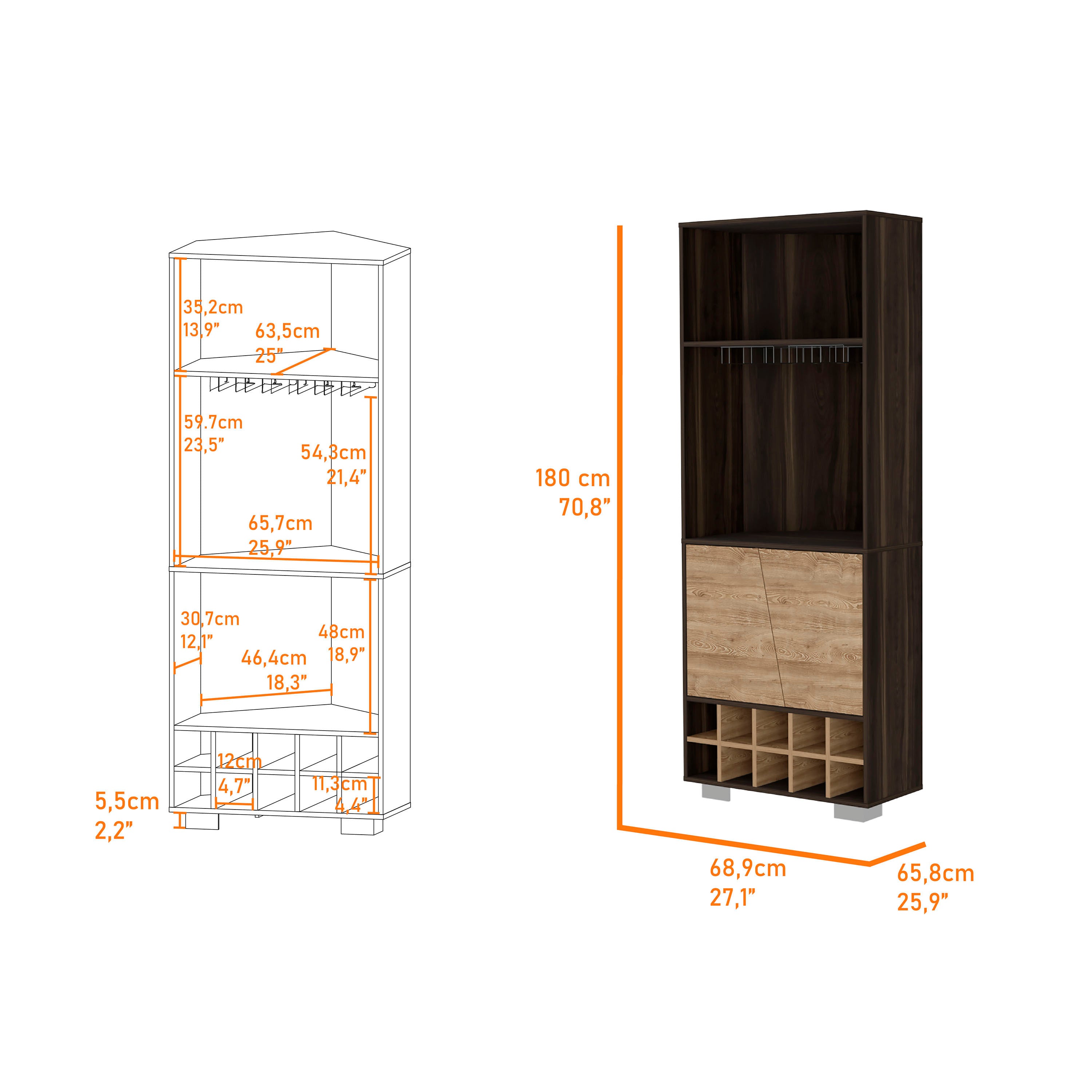 Paso Robles 10-Bottle 3-Shelf Corner Bar Cabinet Dark Oak and Pine