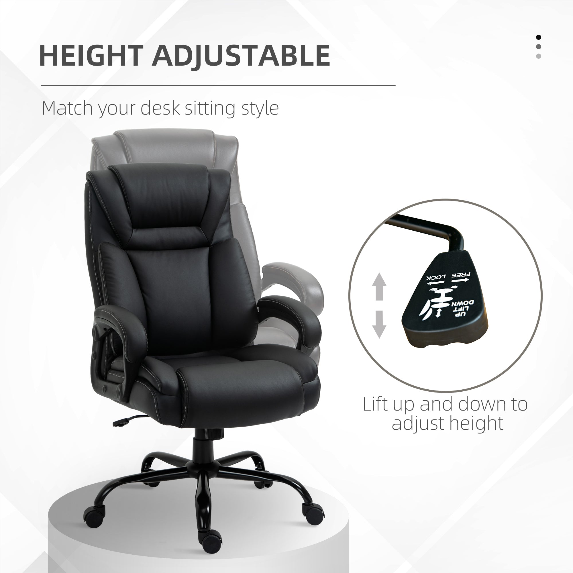 Big and Tall 400lbs Executive Office Chair with Wide Seat, Computer Desk Chair with High Back PU Leather Ergonomic Upholstery, Adjustable Height and Swivel Wheels, Black