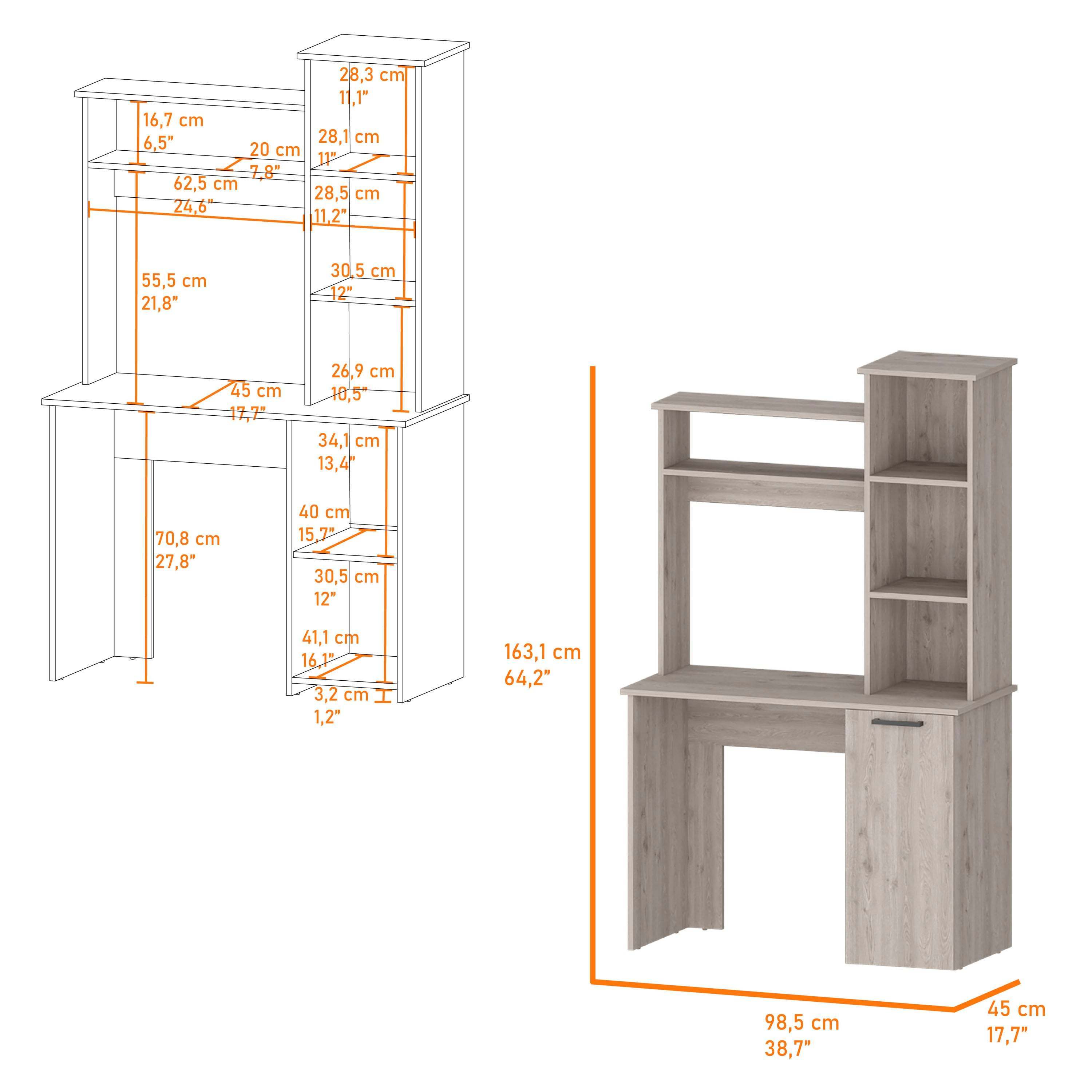 Rumford Computer Desk with Hutch and 3-Tier Storage Shelves