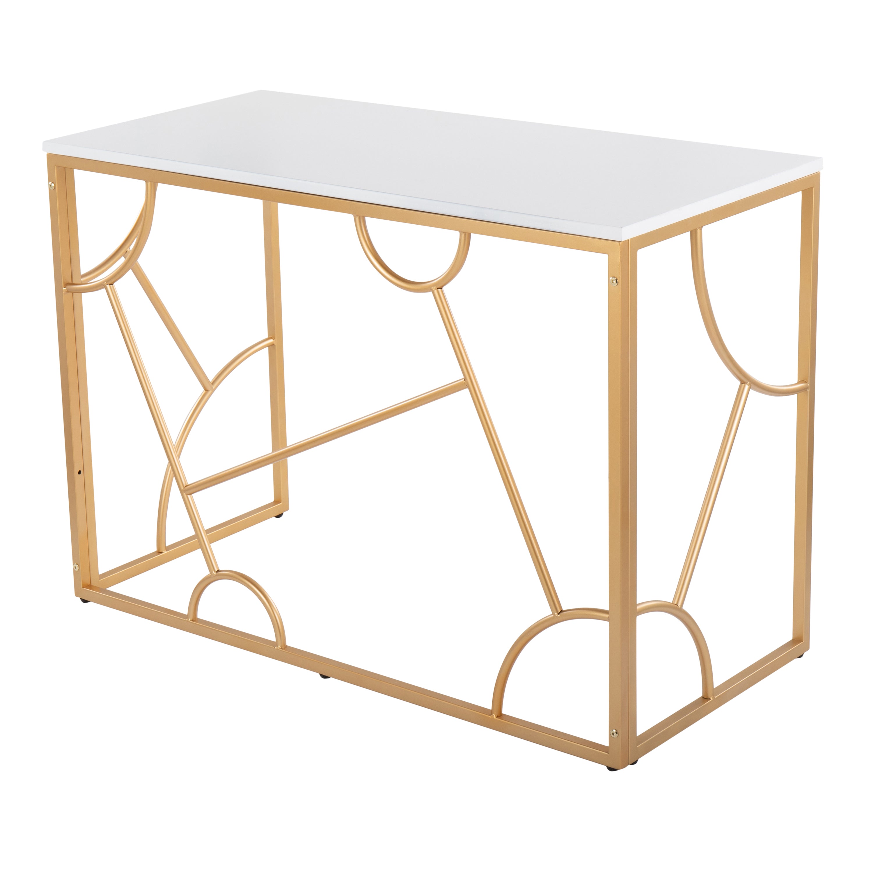 Constellation Contemporary Desk in Gold Metal and White Wood by LumiSource