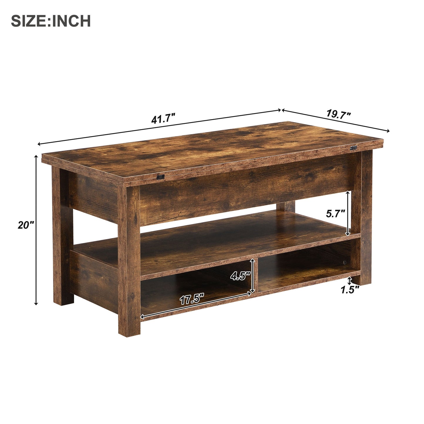 Lift Top Coffee Table, Multi-Functional Coffee Table with Open Shelves, Modern Lift Tabletop Dining Table for Living Room, Home Office, Rustic Brown