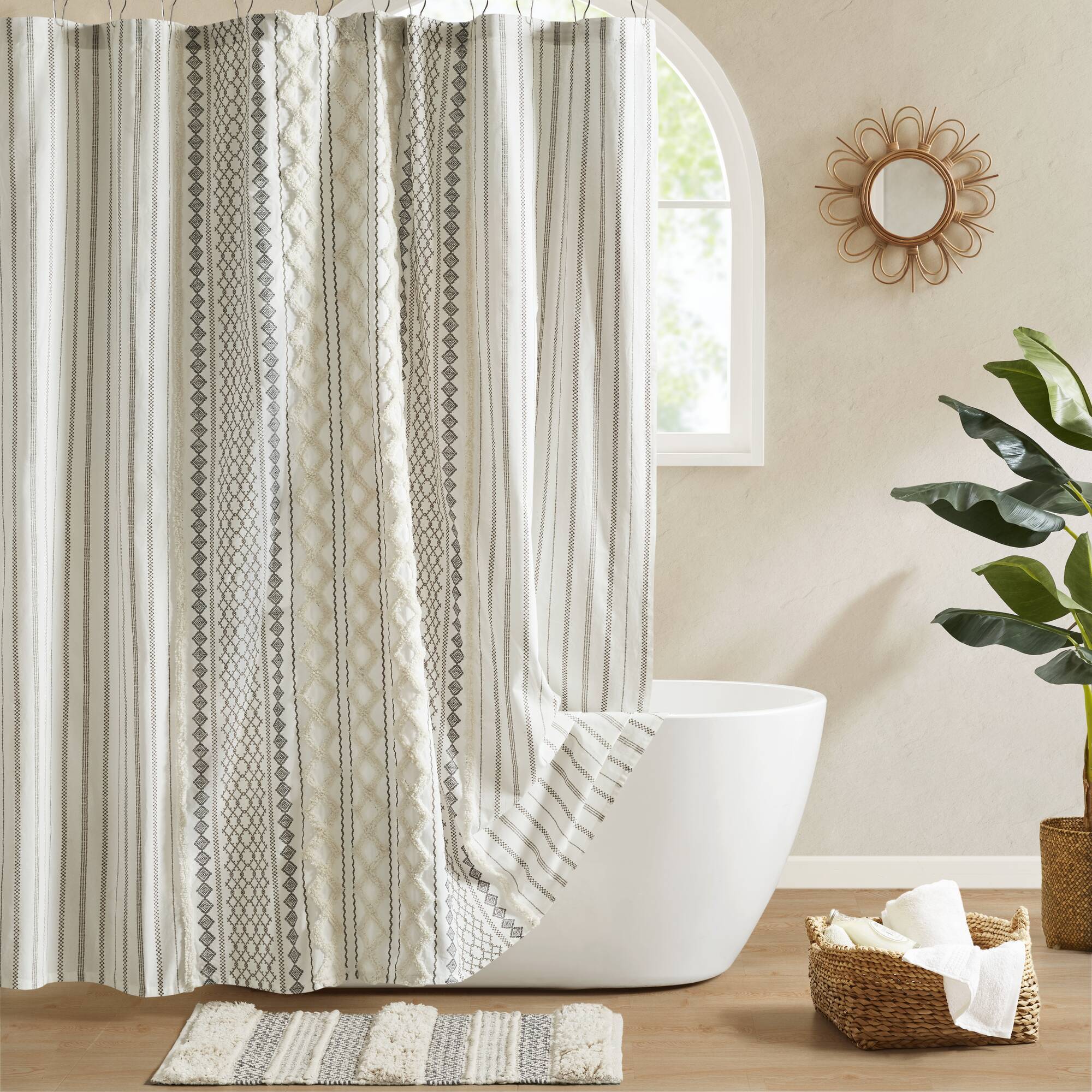 Imani - Printed Shower Curtain With Chenille - Ivory