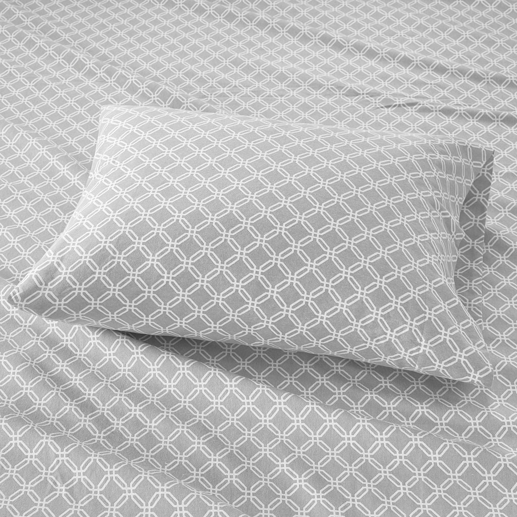 Cozy Flannel - King Printed Sheet Set - Gray Geo