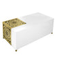 48 Inch Rectangular Modern Coffee Table with Geometric Cut Out Design, White and Brass