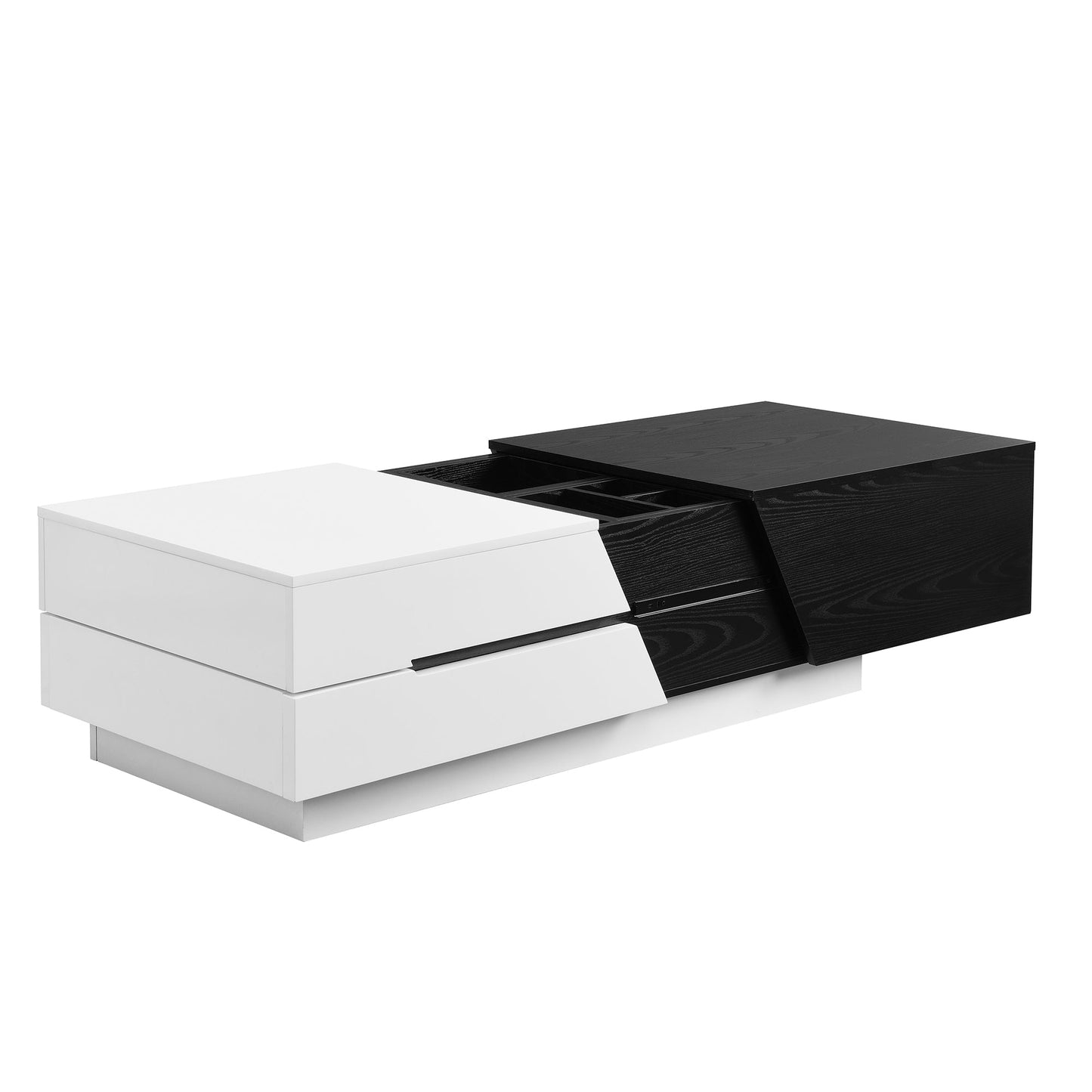 Modern Extendable Sliding Top Coffee Table with Storage in White&Black