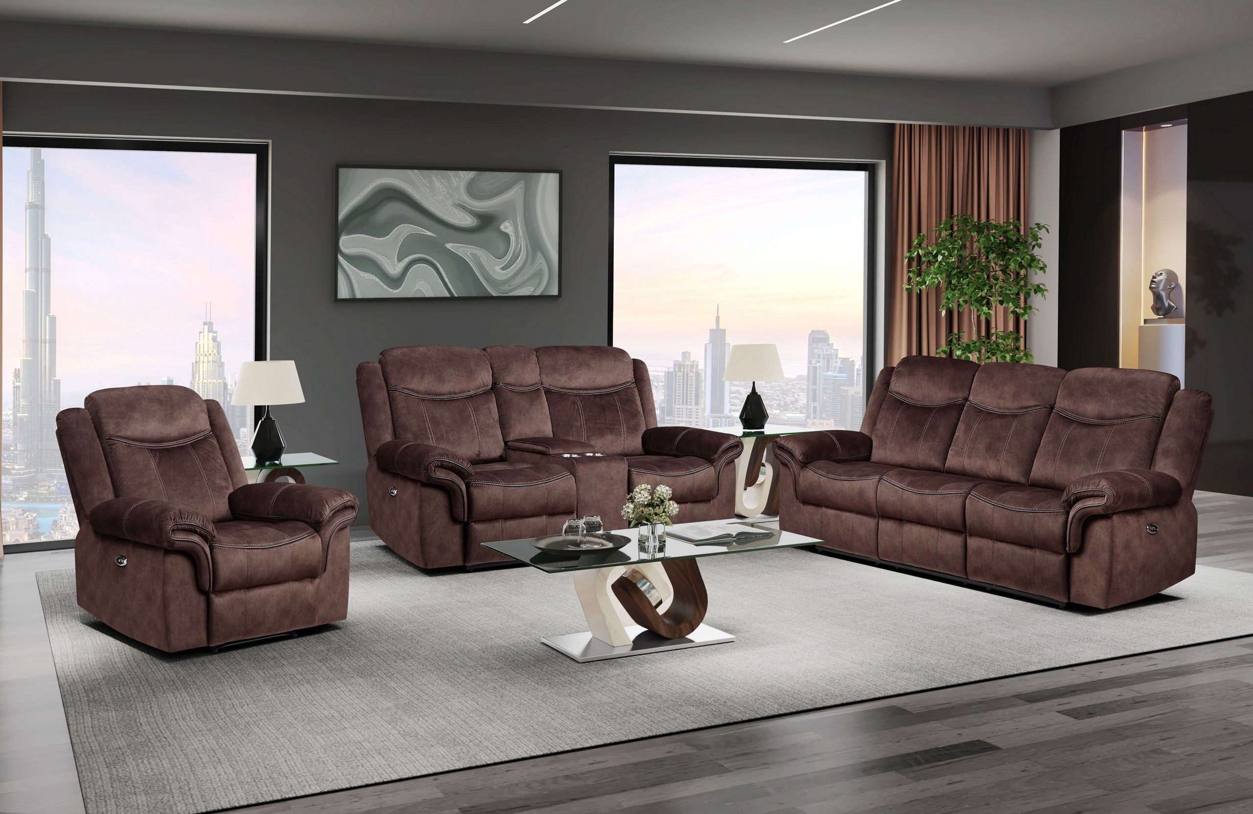 U2200 - Power Reclining Sofa / Power Console Reclining Loveseat With Power Switch - Domino Coffee