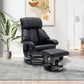 Recliner with Ottoman Footrest, Recliner Chair with Vibration Massage, Faux Leather and Swivel Wood Base for Living Room and Bedroom, Black