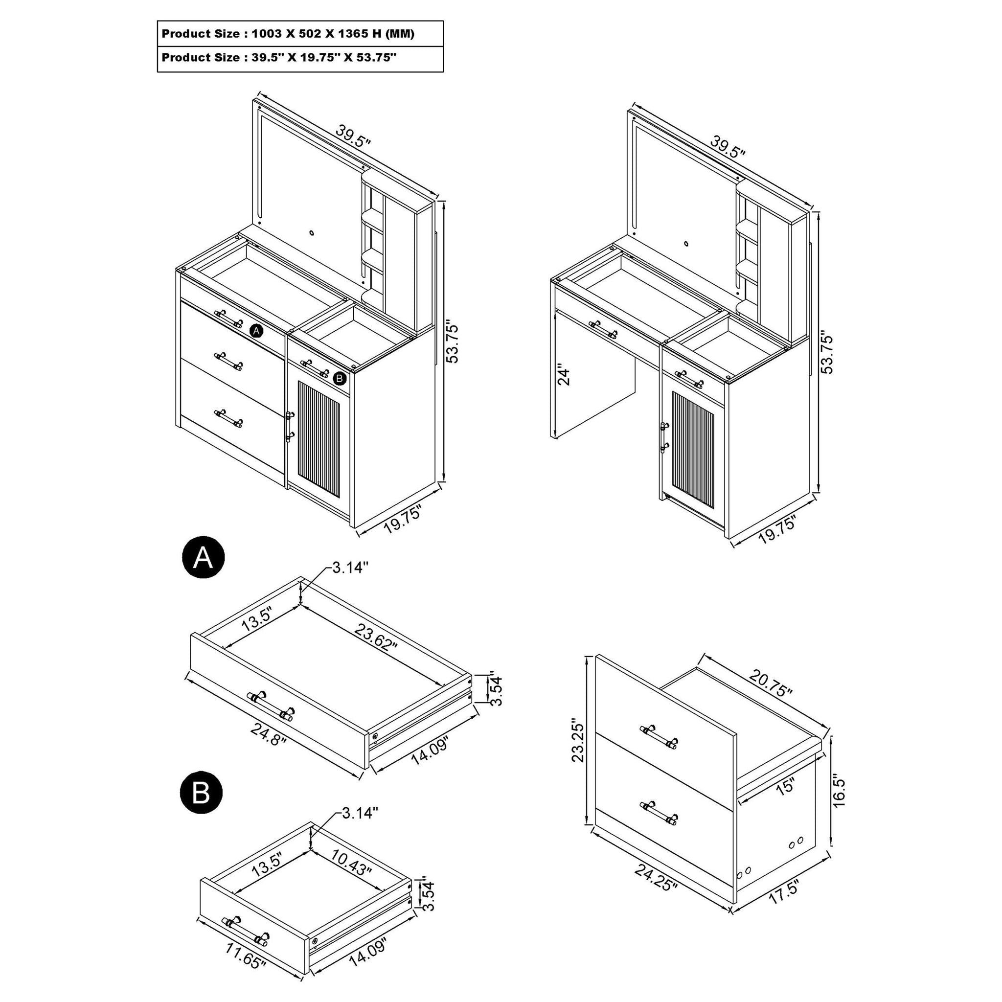 Kerr - 2 Drawer Makeup Vanity Table With Mirror And Stool