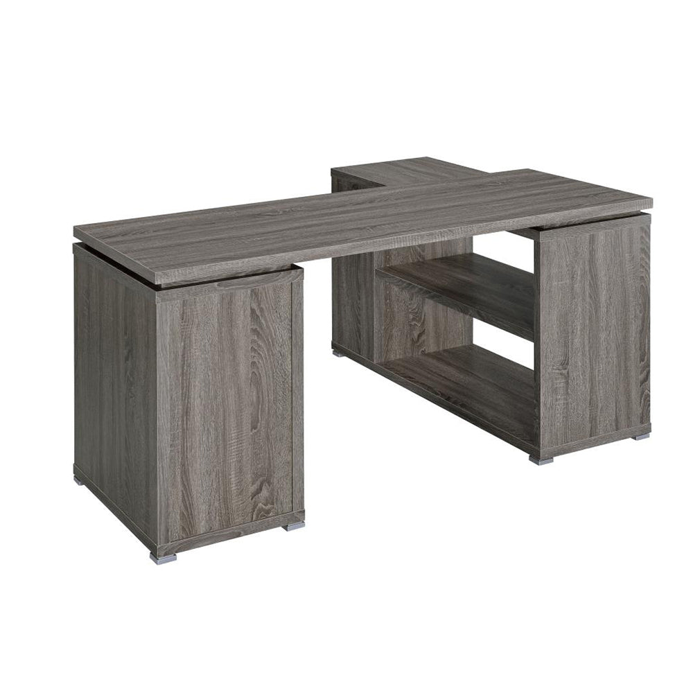 L-Shape Office Desk With Drawers and Shelves, Weathered Grey