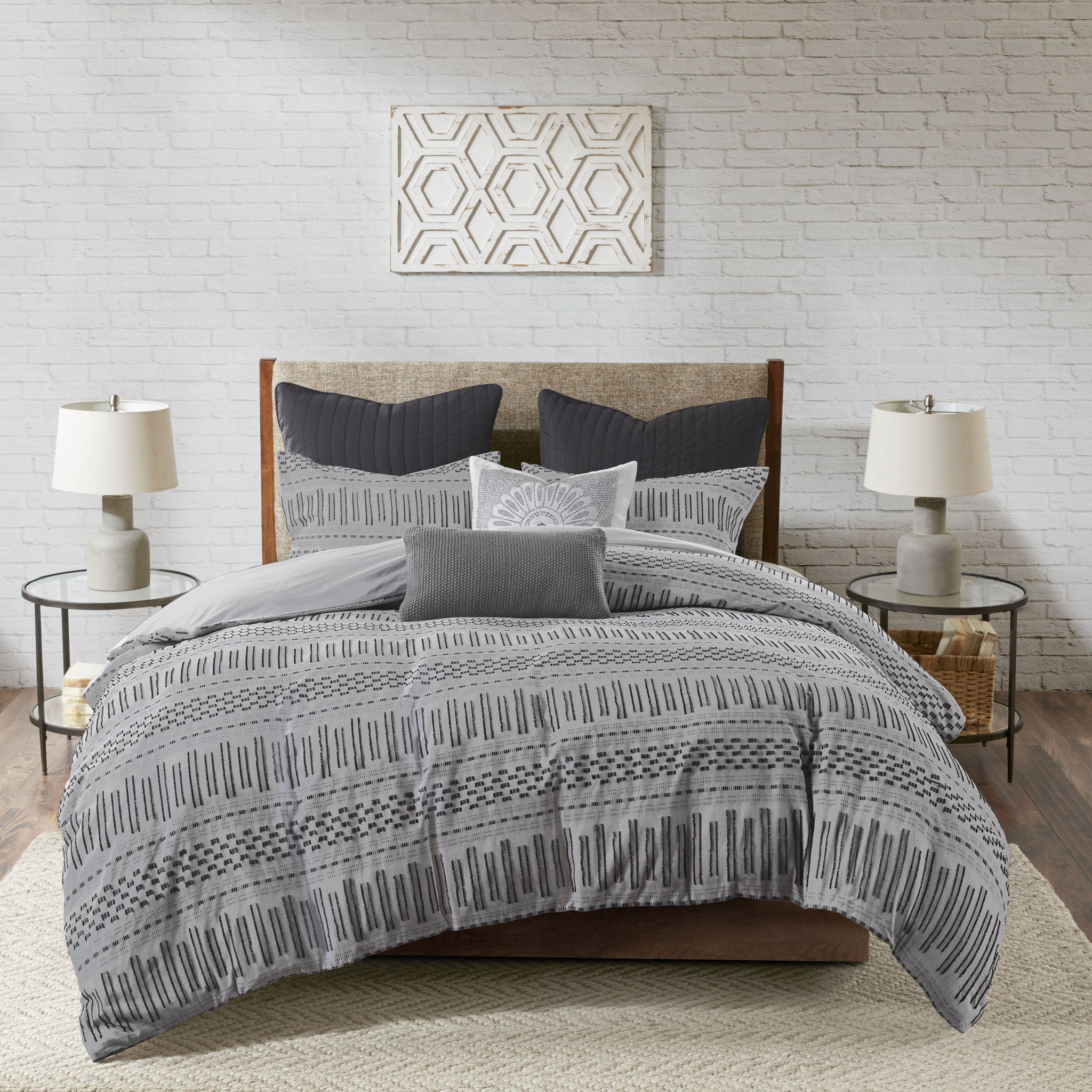 Rhea - King Duvet Cover Mini Set - Gray / Black