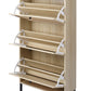 Natural  Rattan 3 Door Shoe Rack, Freestanding Modern Shoe Storage Cabinet, for Entryway