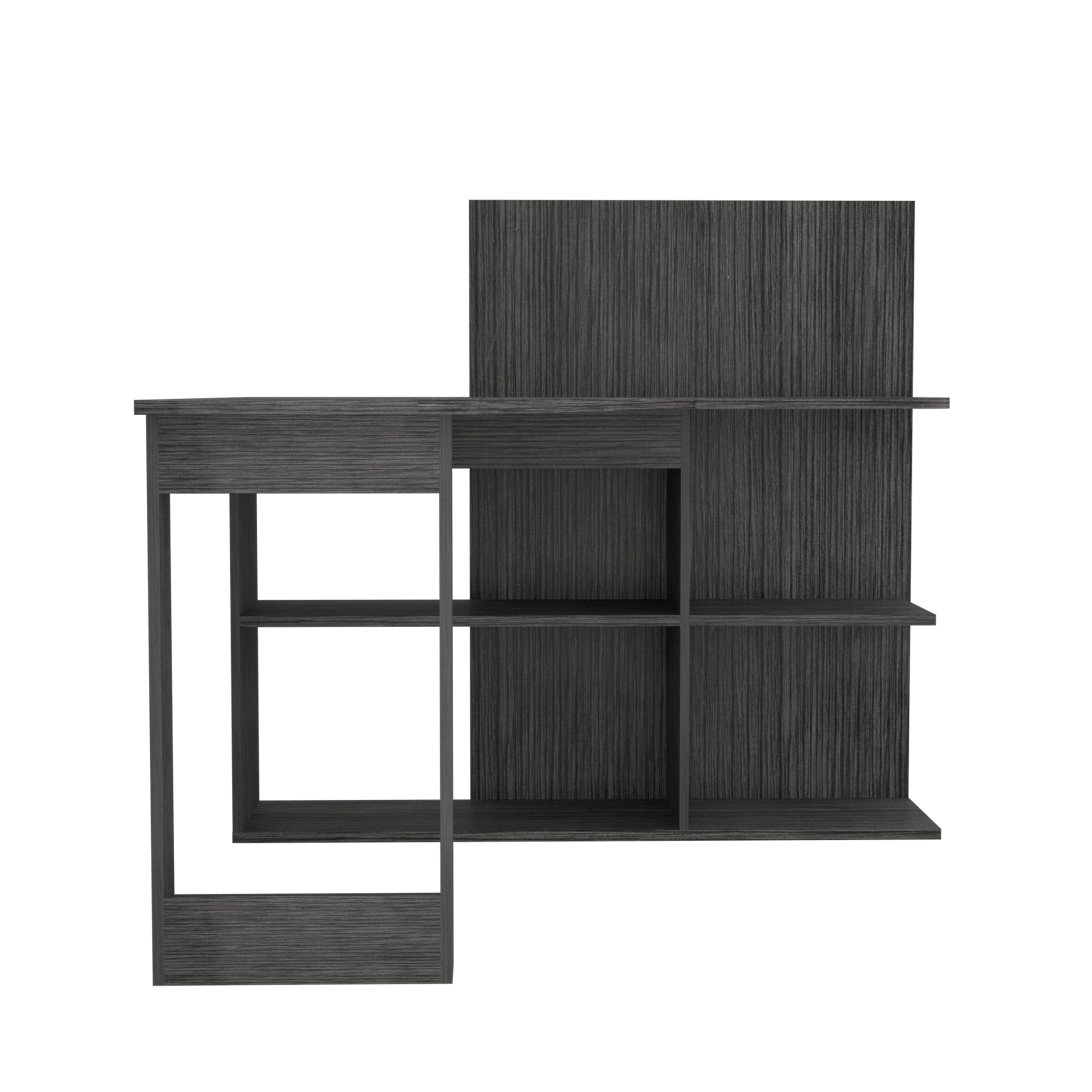 Masai Writing Computer Desk, Five Open Shelves -Smokey Oak