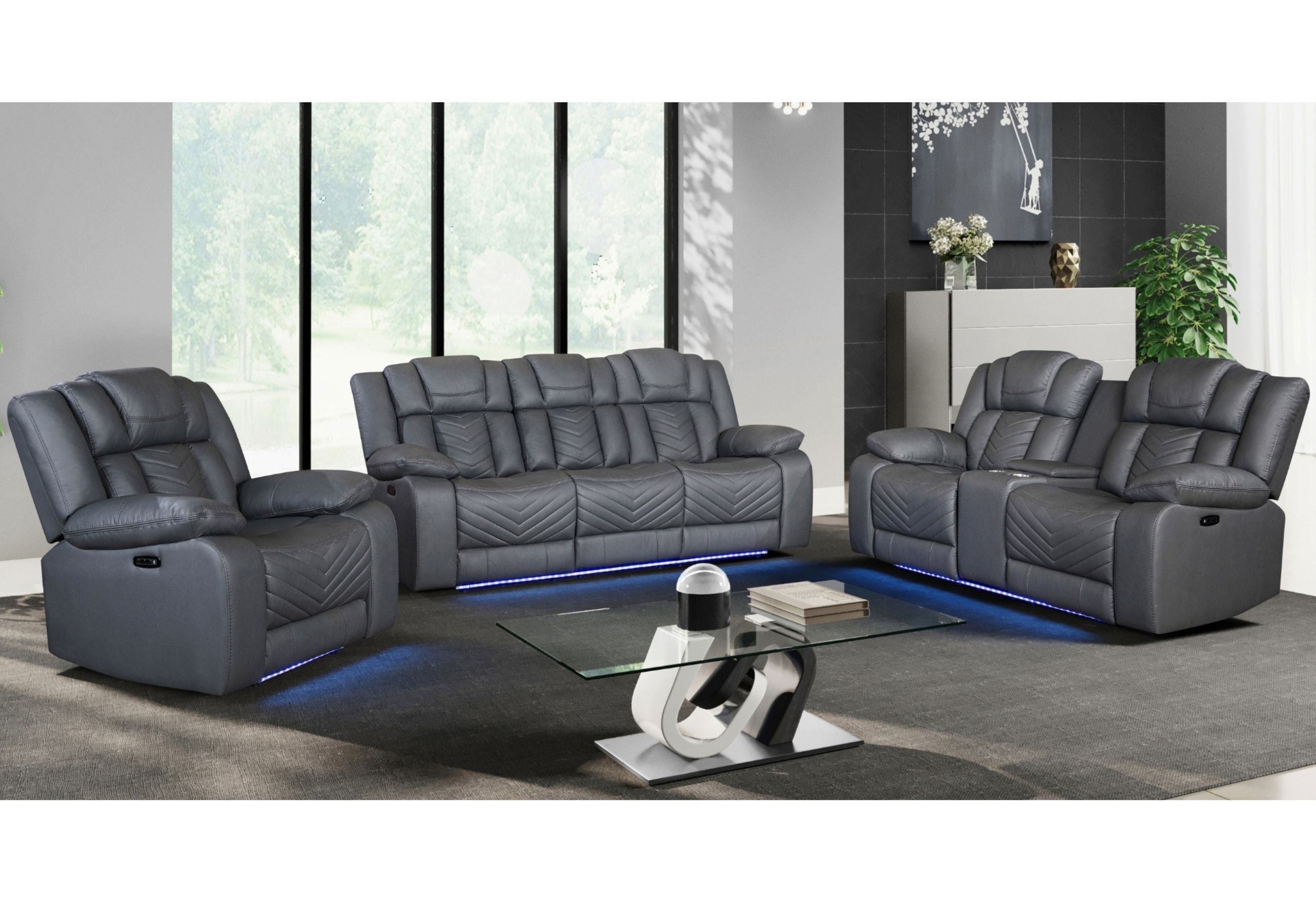 U7068 - 10 Power Reclining Sofa / Power Console Reclining Loveseat / Power Recliner With LED - Gray