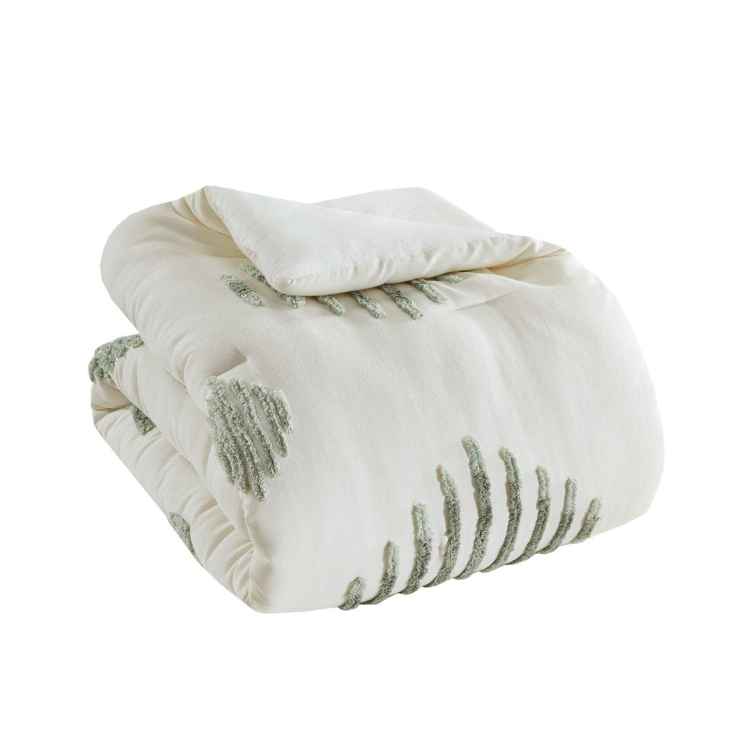 Tahli - 3 Piece Cotton Blend Chenille Comforter Set - Green