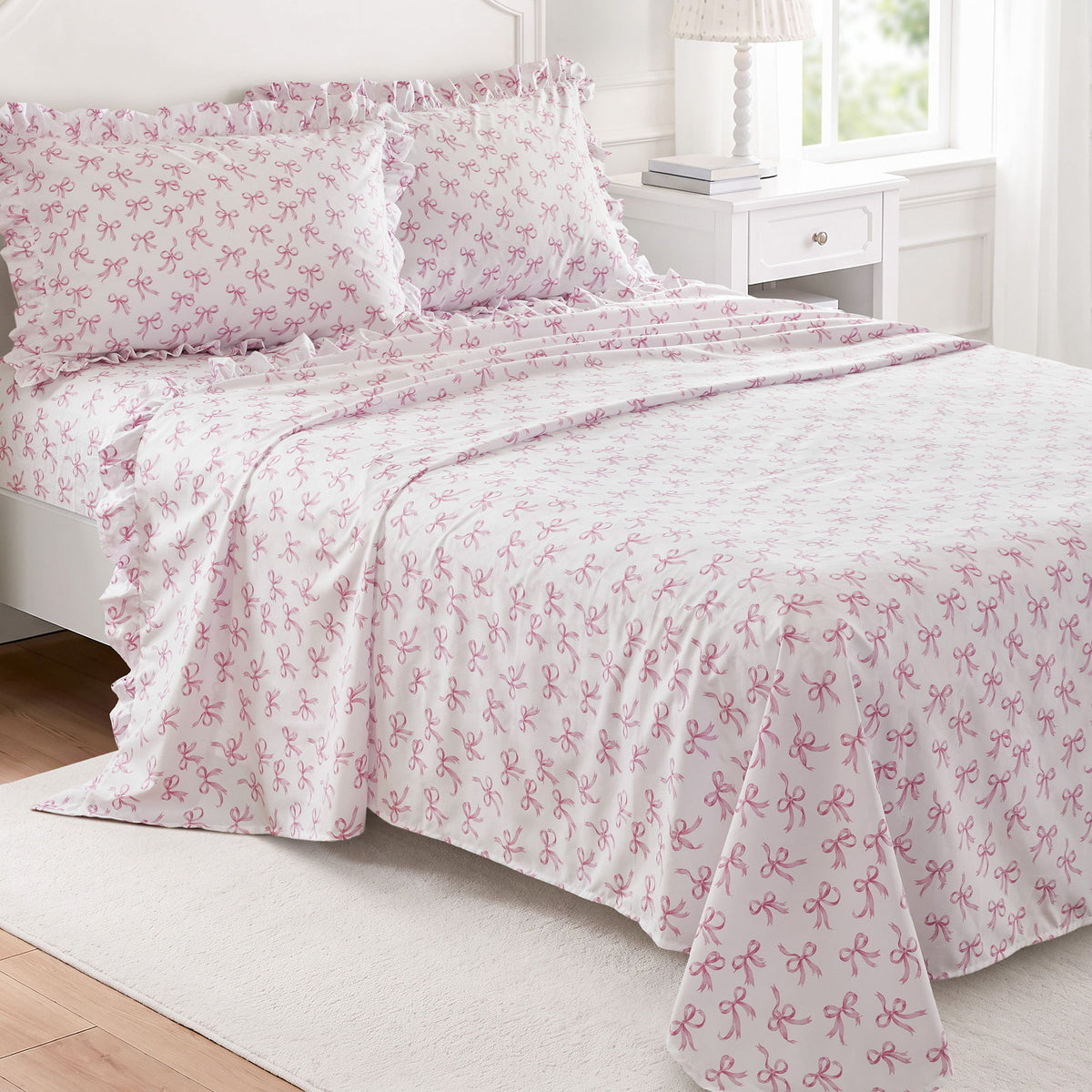 Microfiber Ruffle - Queen Sheets - Pink Bow