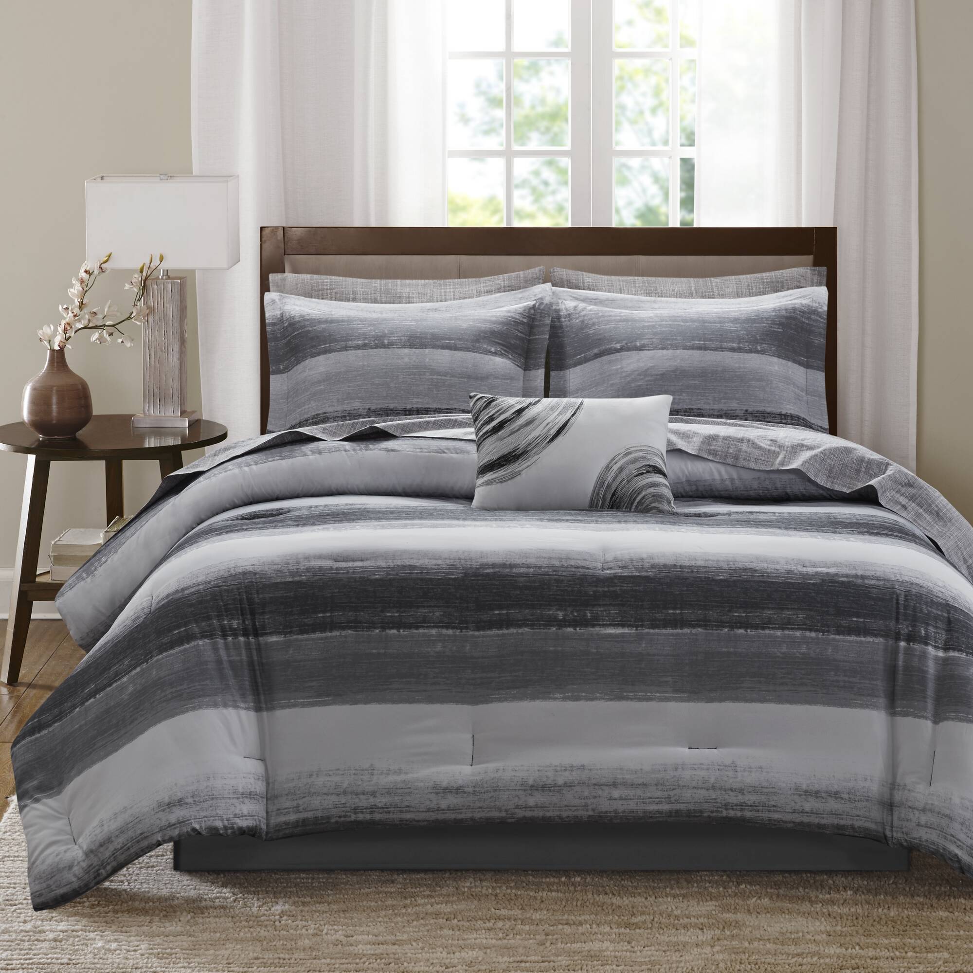 Saben - Twin 7 Piece Comforter Set With Bed Sheets - Black