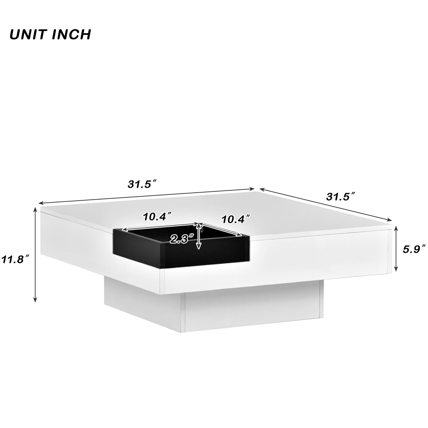 Modern Minimalist Design 31.5*31.5in Square Coffee Table with Detachable Tray and Plug-in 16-color LED Strip Lights Remote Control for Living Room( OLD SKU: WF291303AAK )