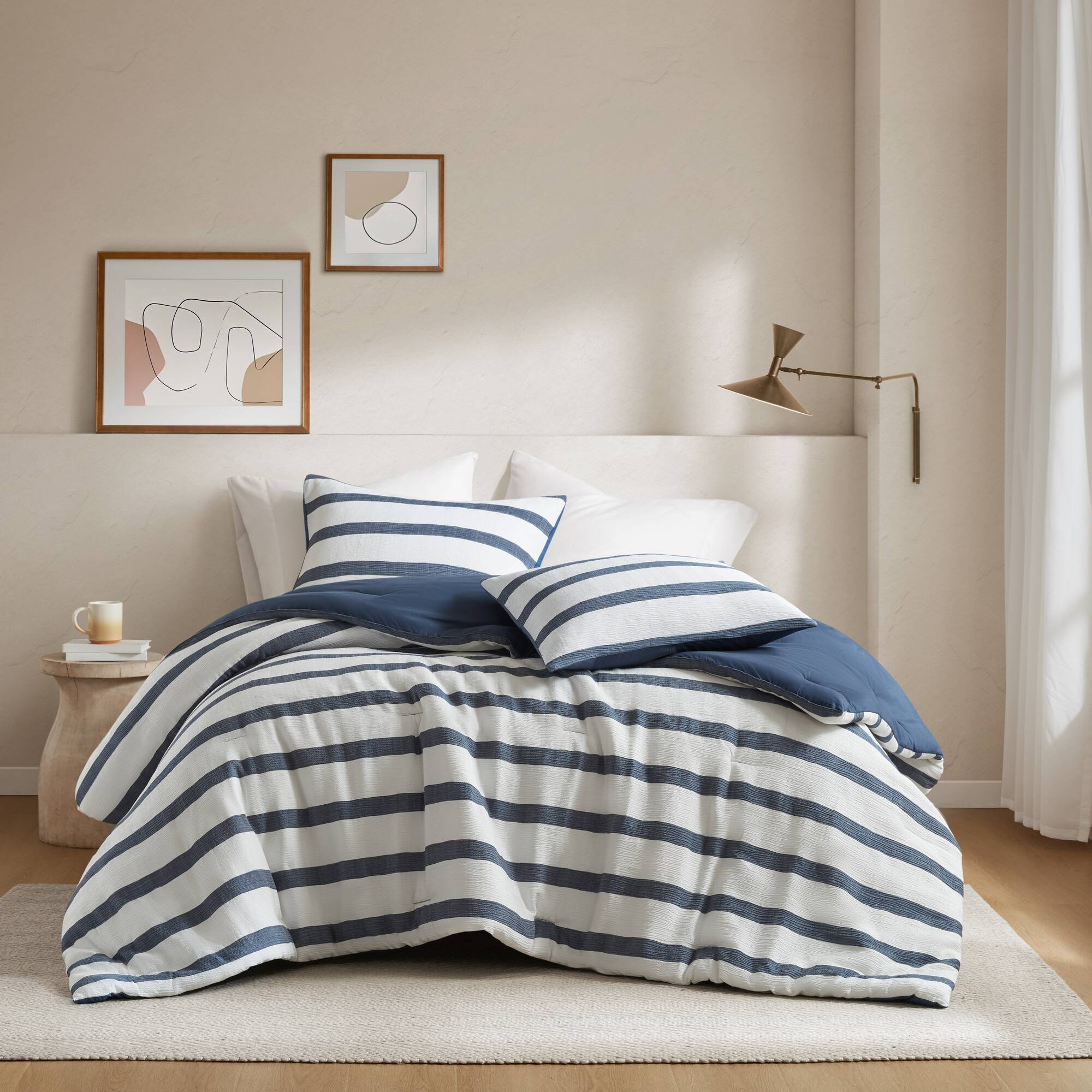 Merritt - Full/Queen Yarn-Dyed Striped Comforter - Blue