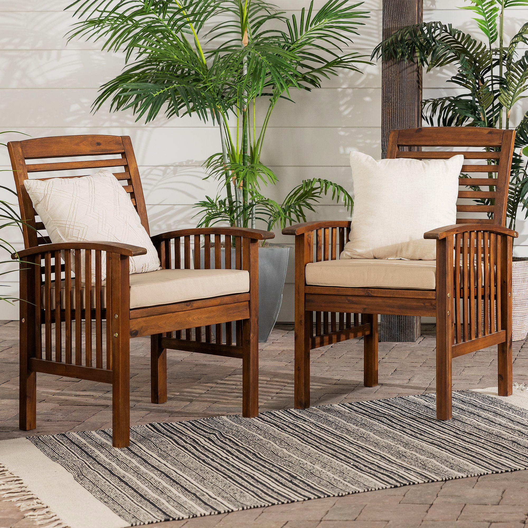 Modern 2 Piece Slat Back Patio Chairs With Cushions