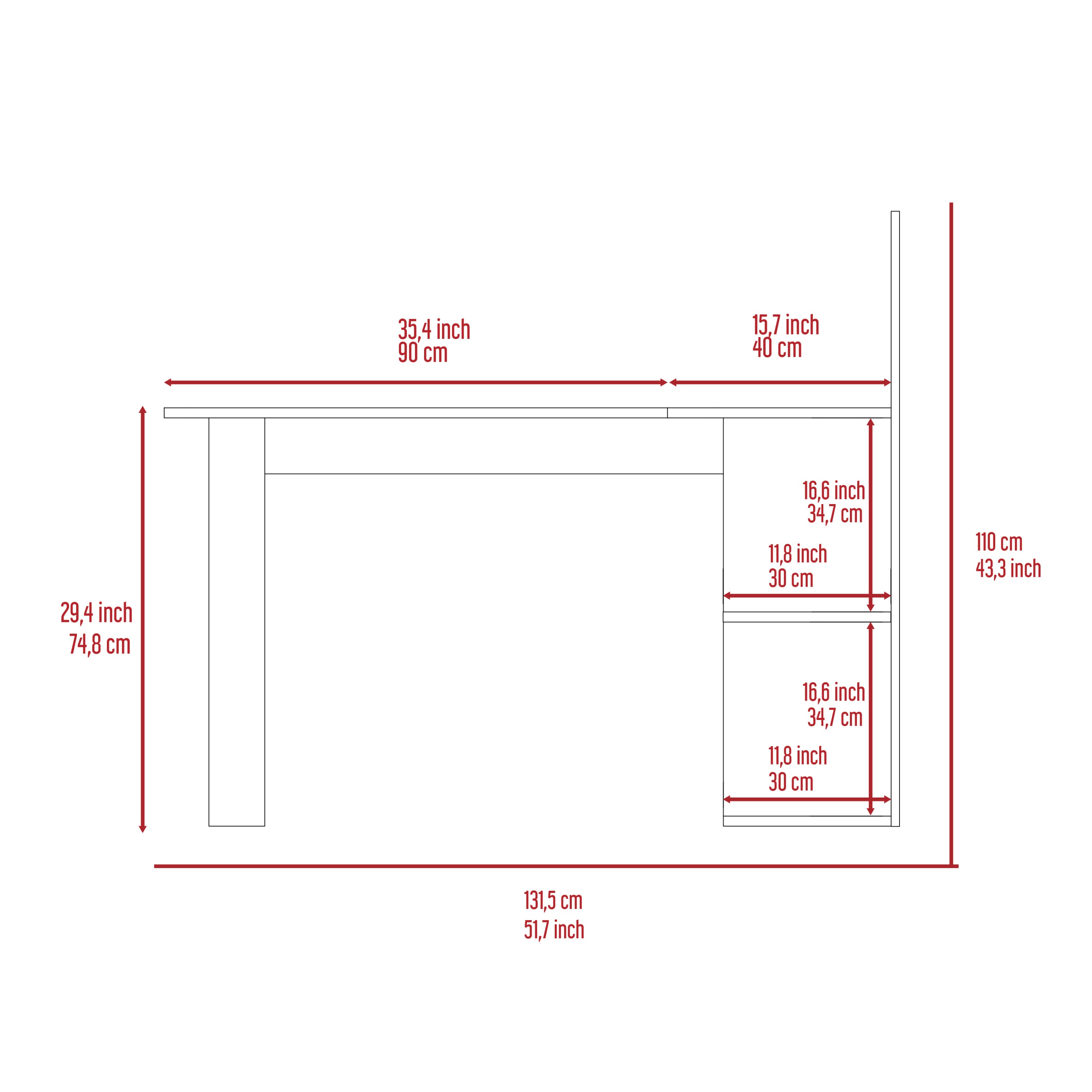 Masai Writing Computer Desk, Five Open Shelves -Smokey Oak