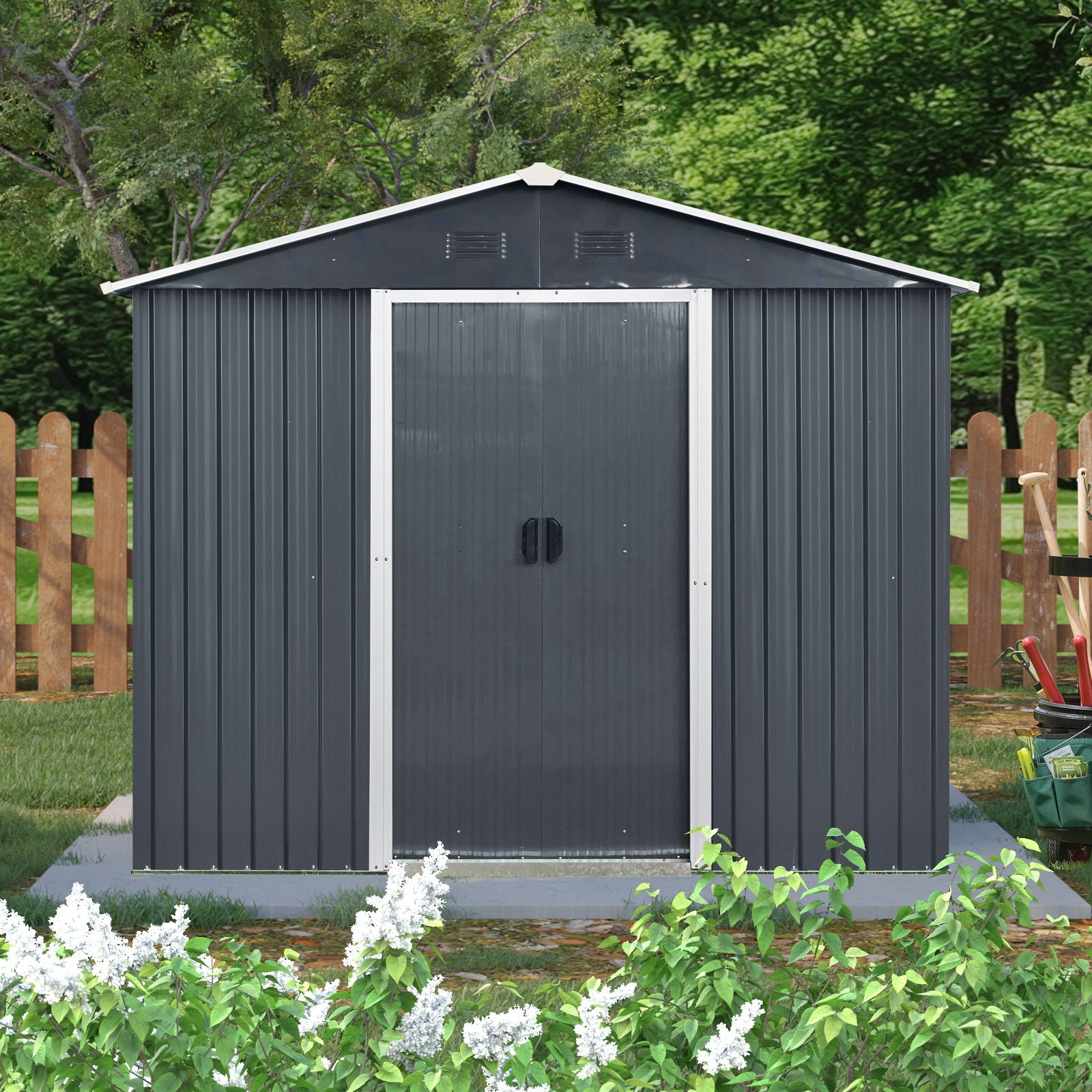 88.98" Outdoor Metal Storage Shed With Window